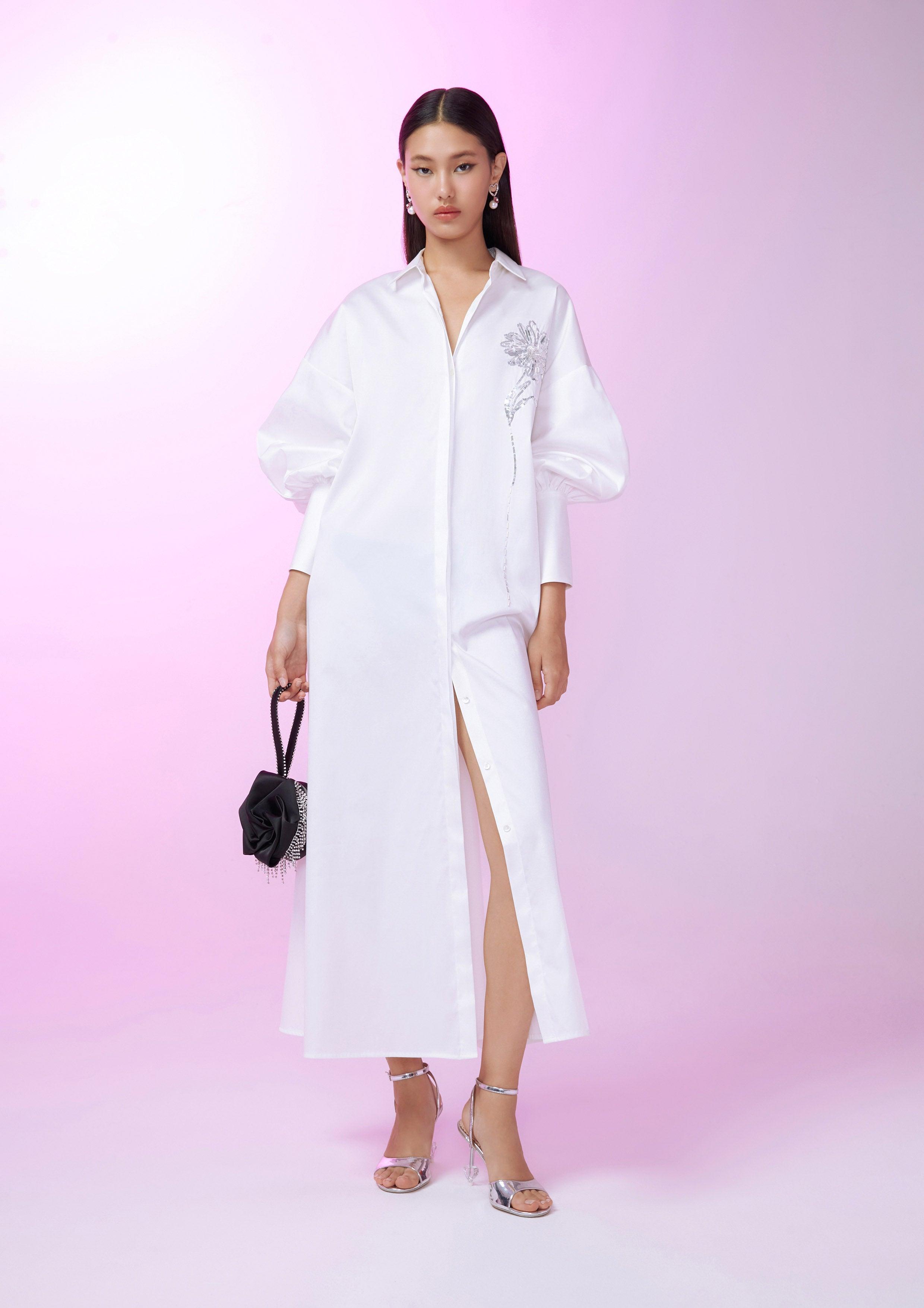 Sequin Shirt Dress White Femme Power Collection