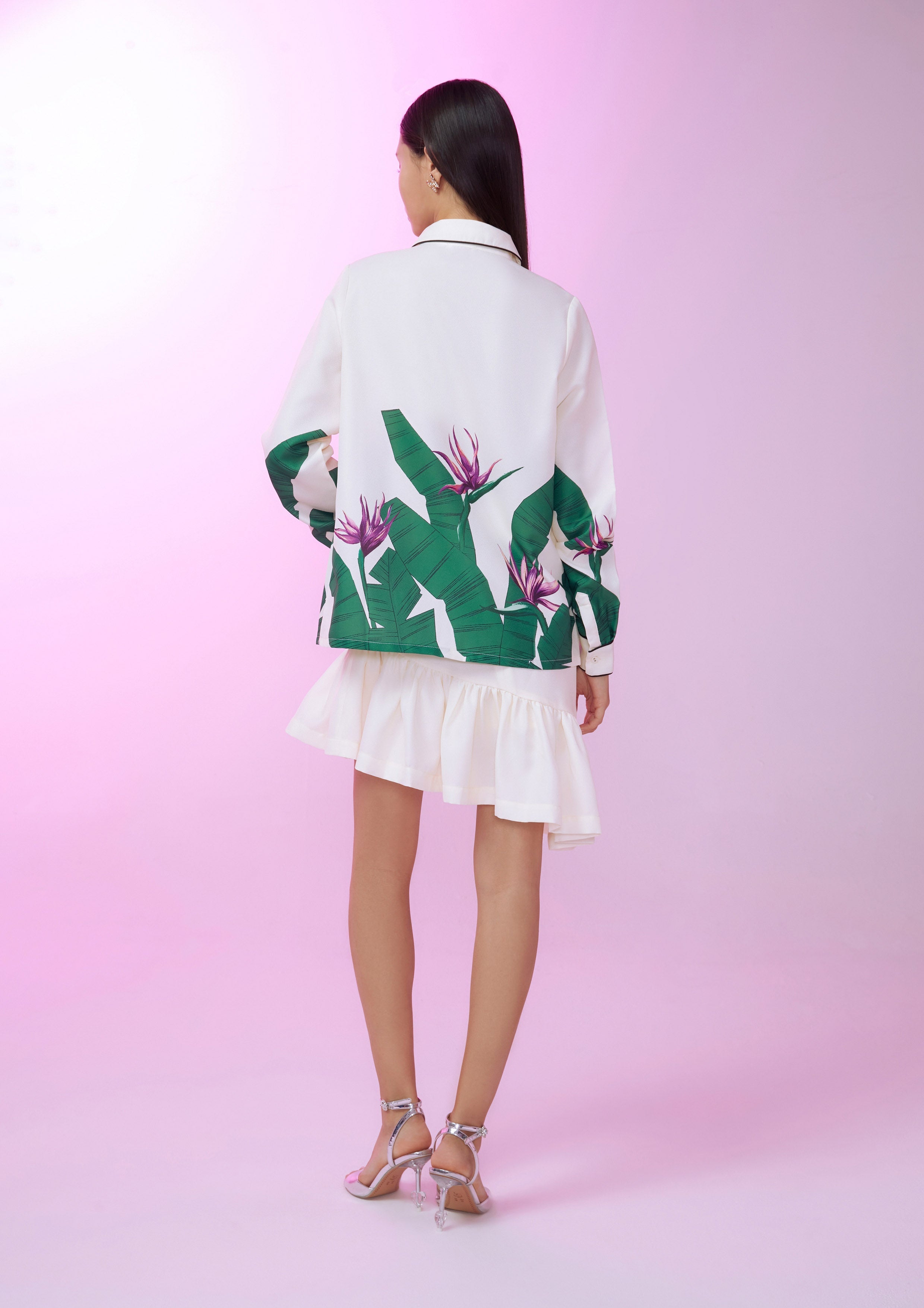 Tropical Leaf Sequin Accent Shirt Blouse Femme Power Collection