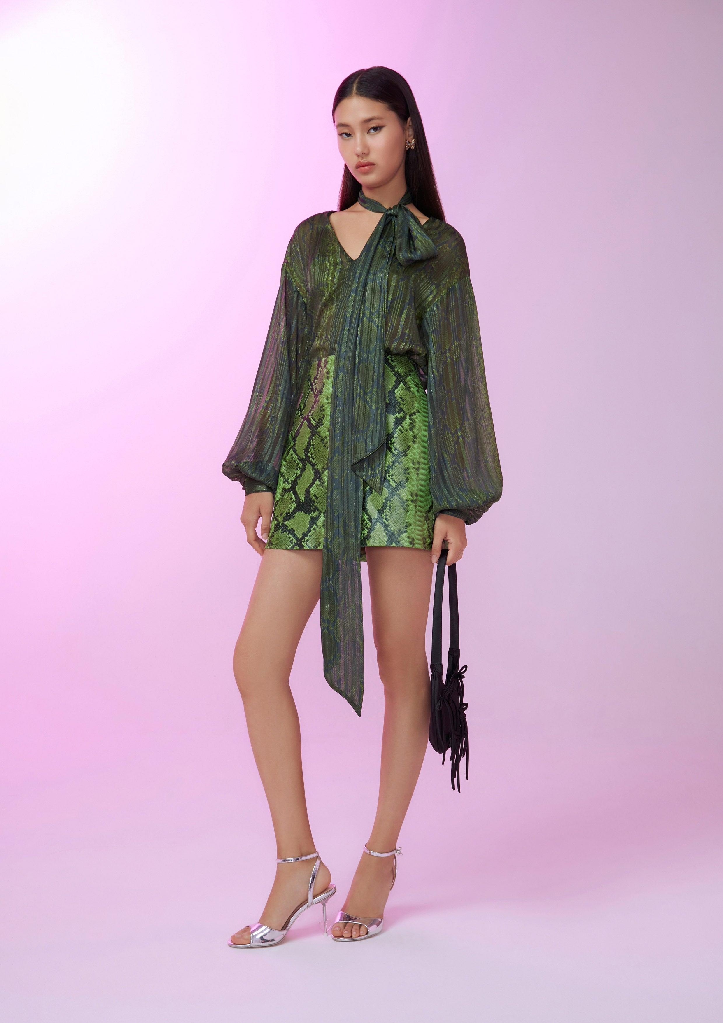 Sheer Python Bra Blouse Green Femme Power Collection