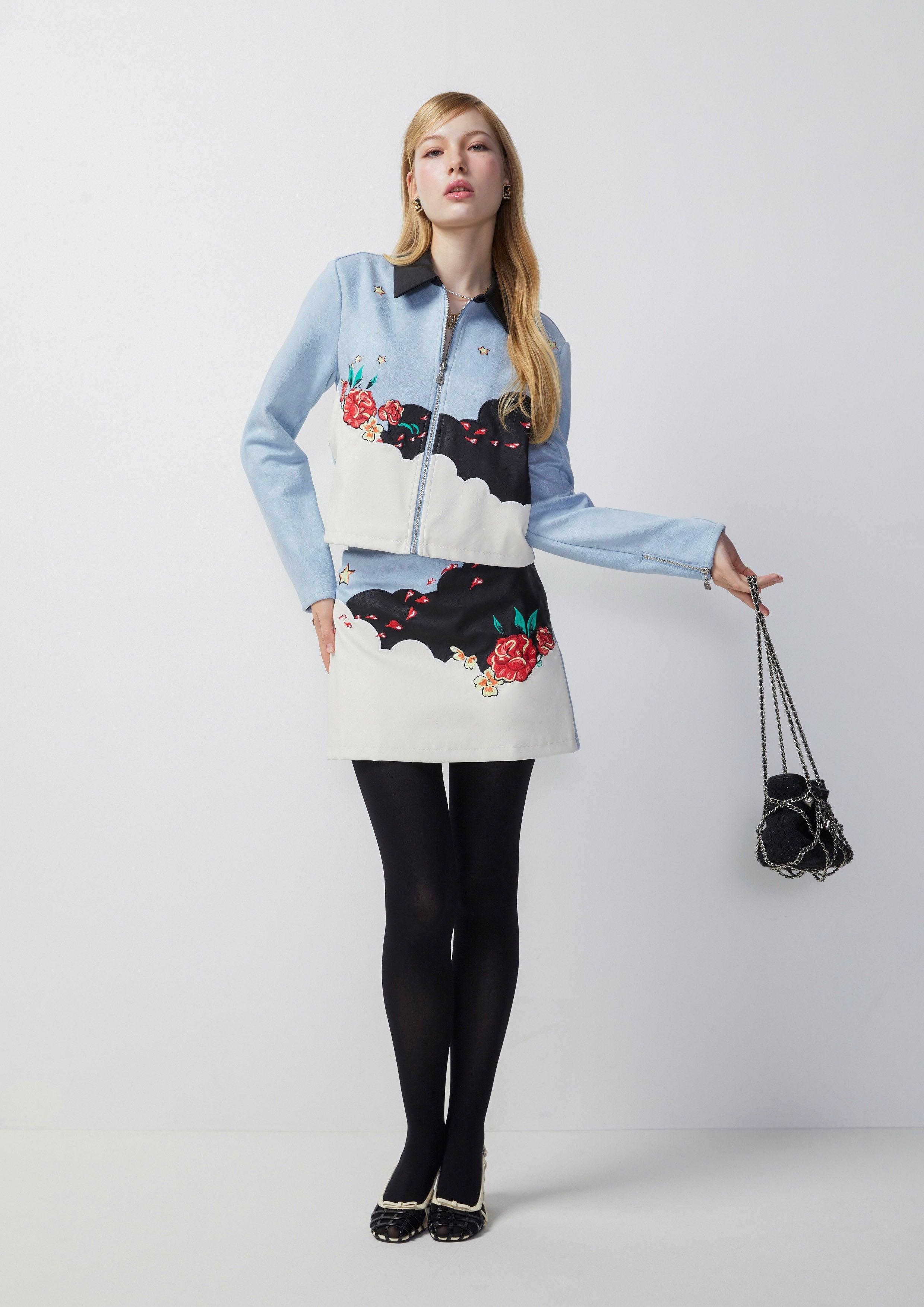 Femme Power Cloud Print Short Skirt Blue