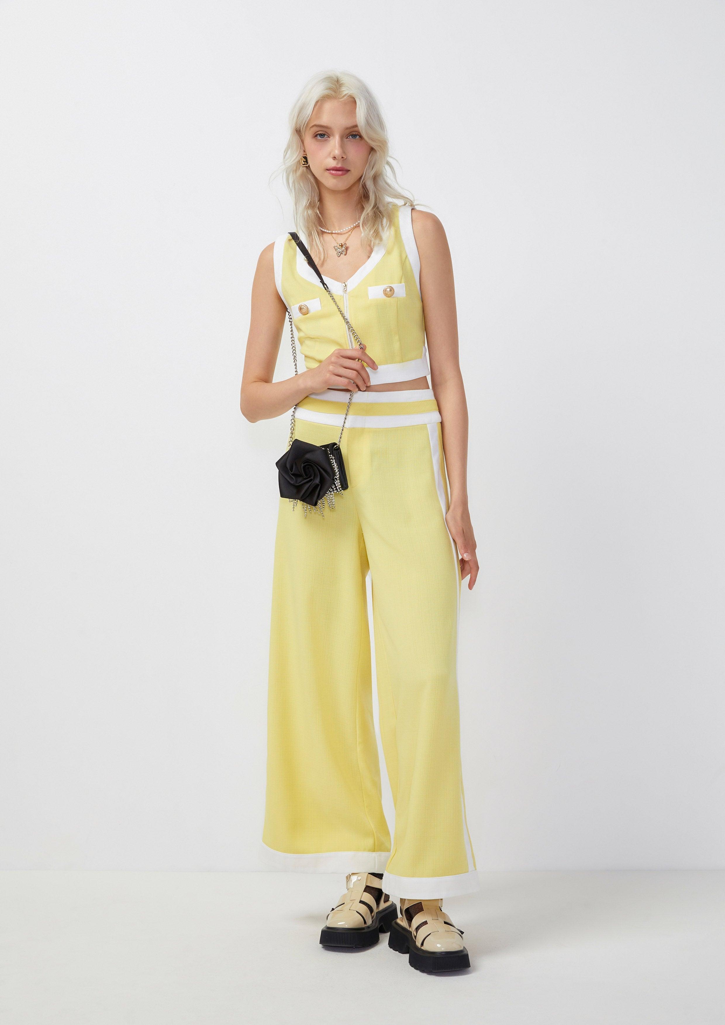 Femme Power Two Tone High Waist Pants Yellow