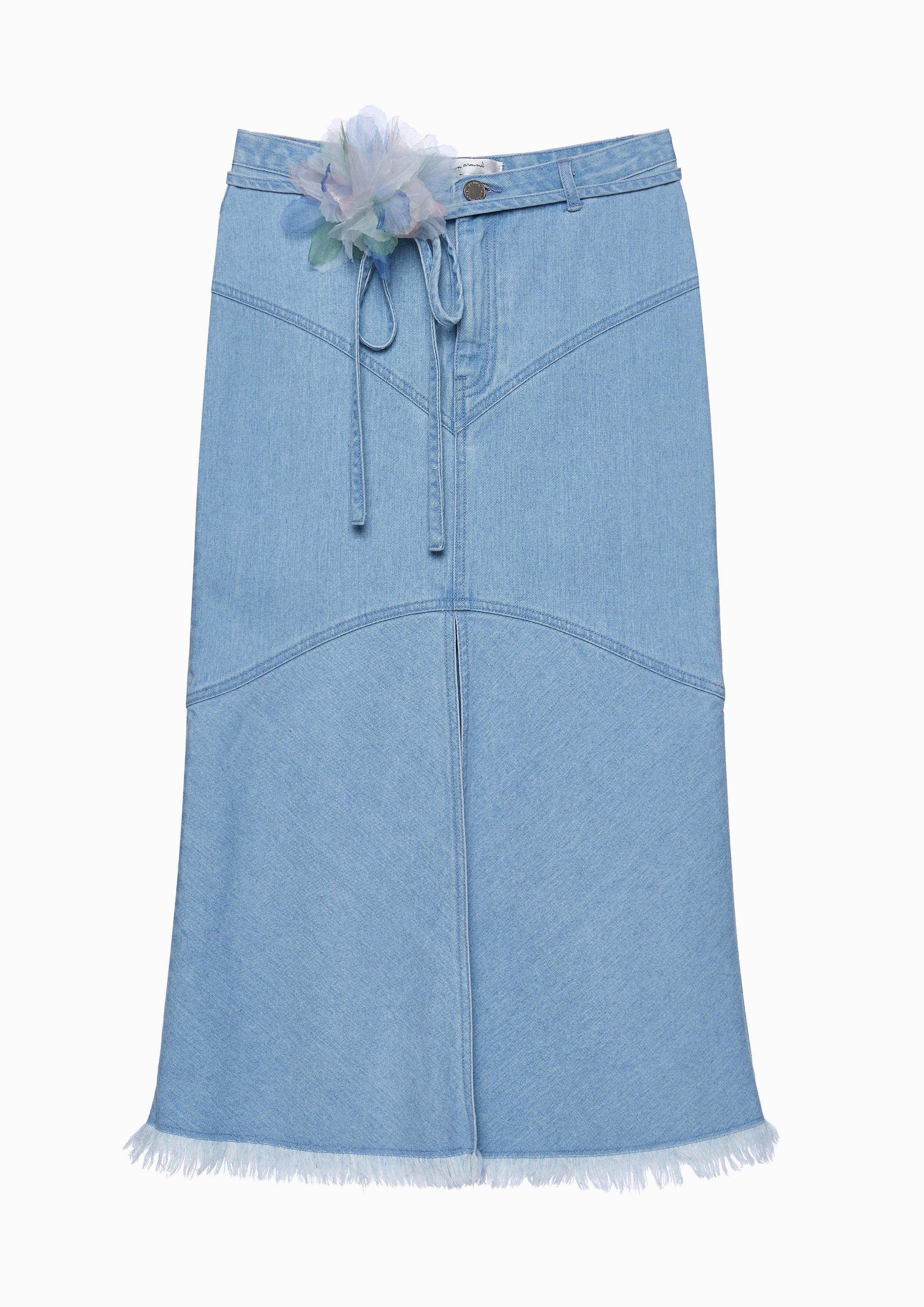 Femme Power Flower Denim Midi Skirt Blue