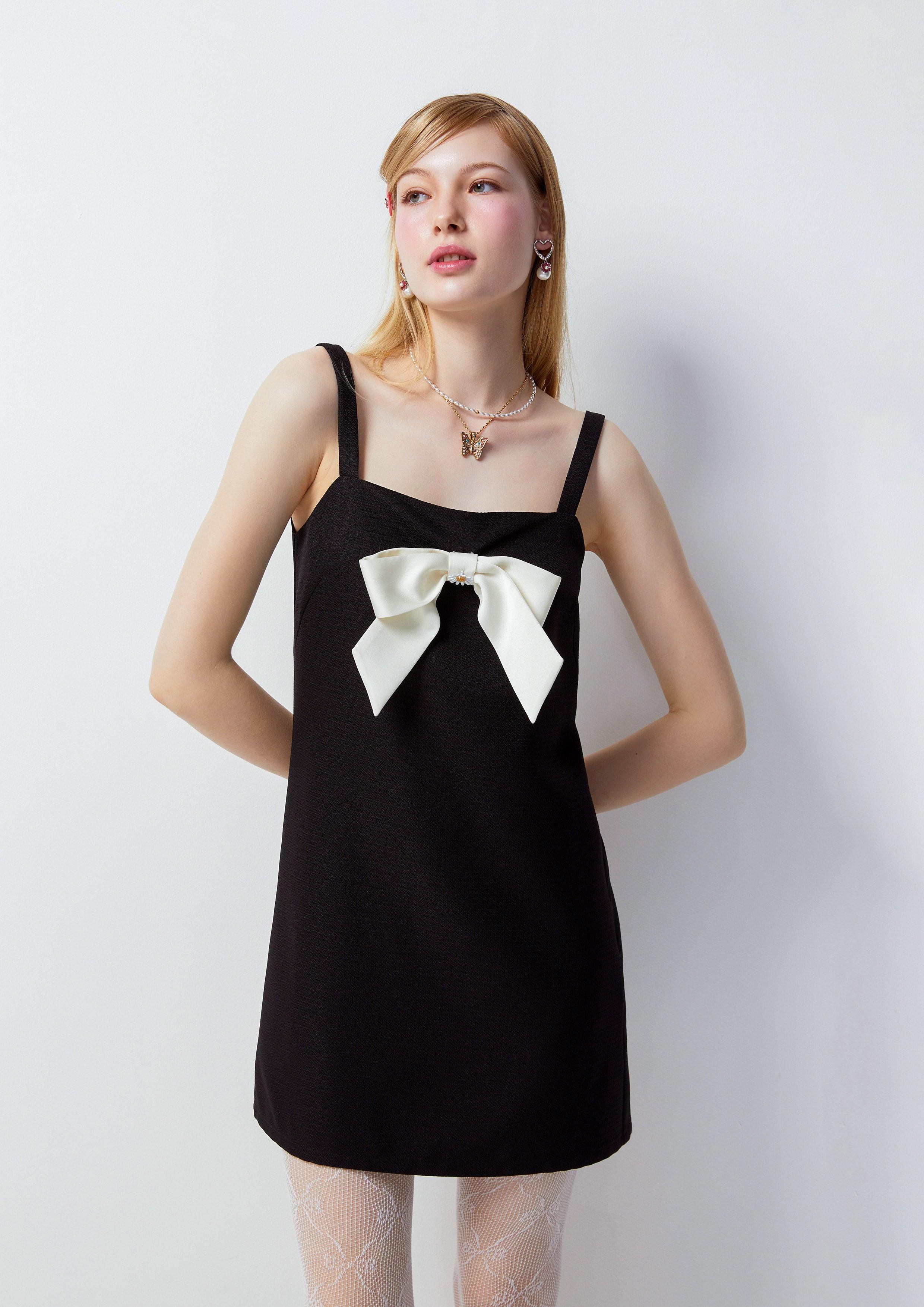 Femme Power Contrast Bow Mini Dress Black