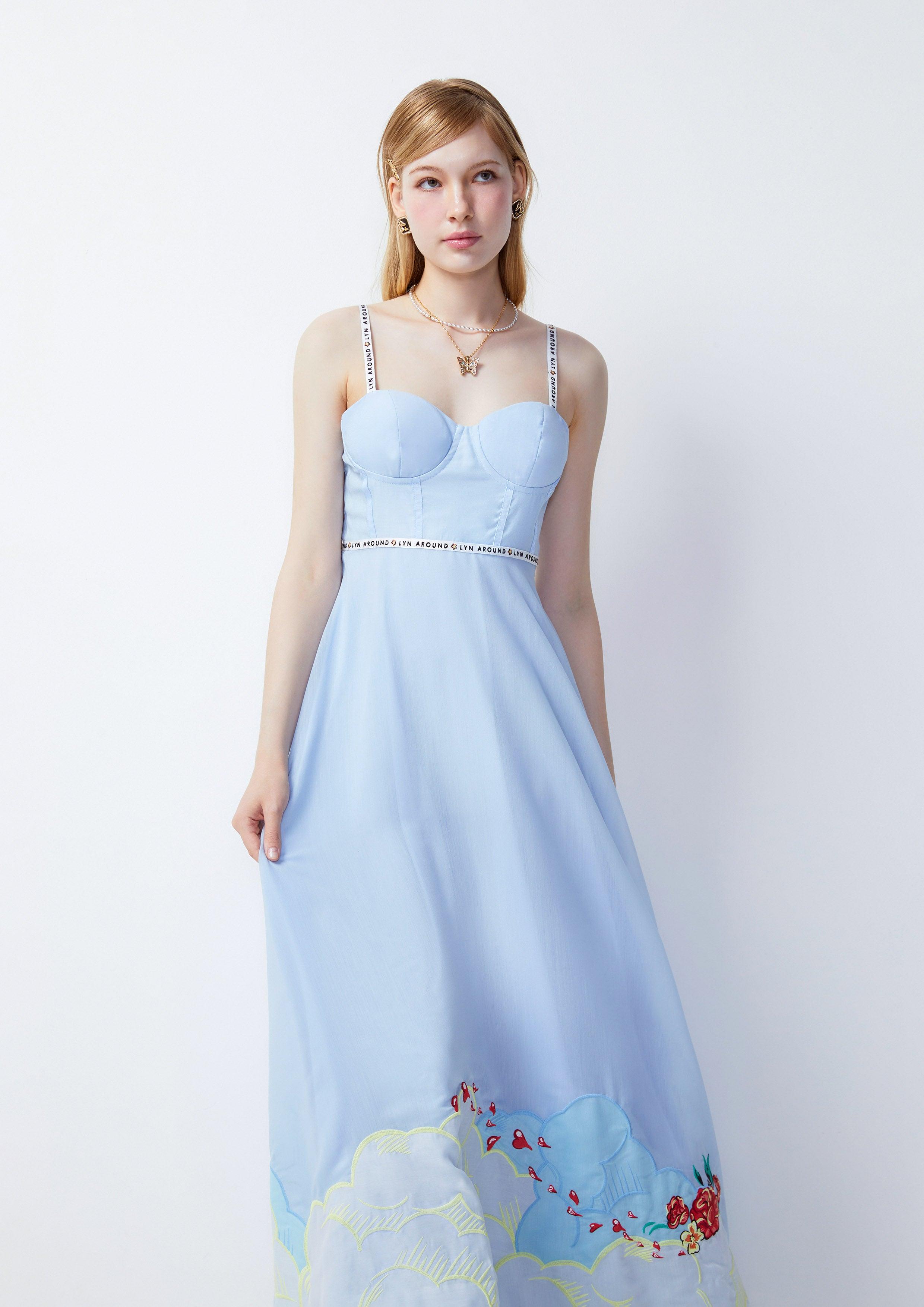 Femme Power Bustier Sleeveless Midi Dress Blue