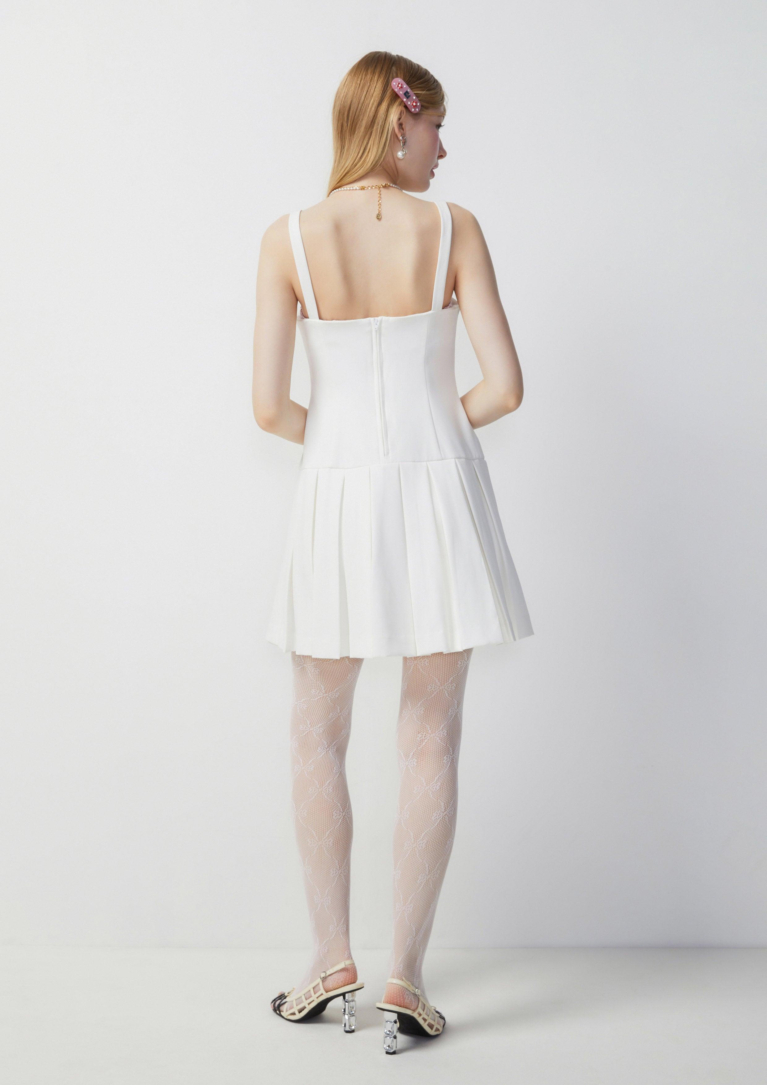 Button Front Sleeveless Short Dress White