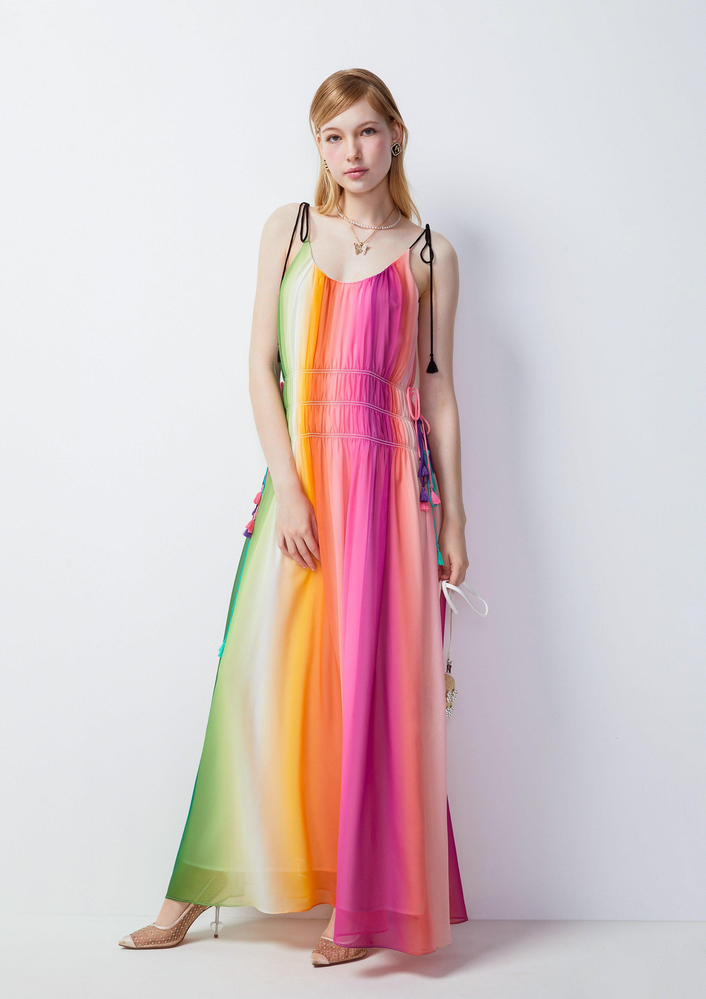 Femme Power Rainbow Ruched Cami Maxi Dress Multi Color