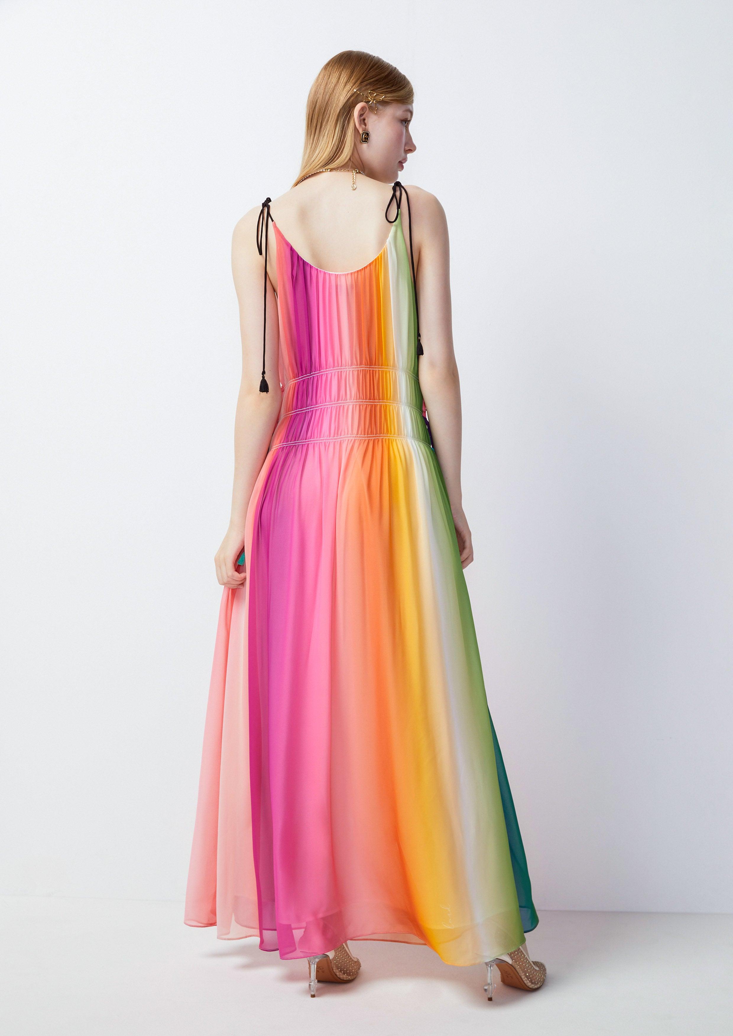 Femme Power Rainbow Ruched Cami Maxi Dress Multi Color