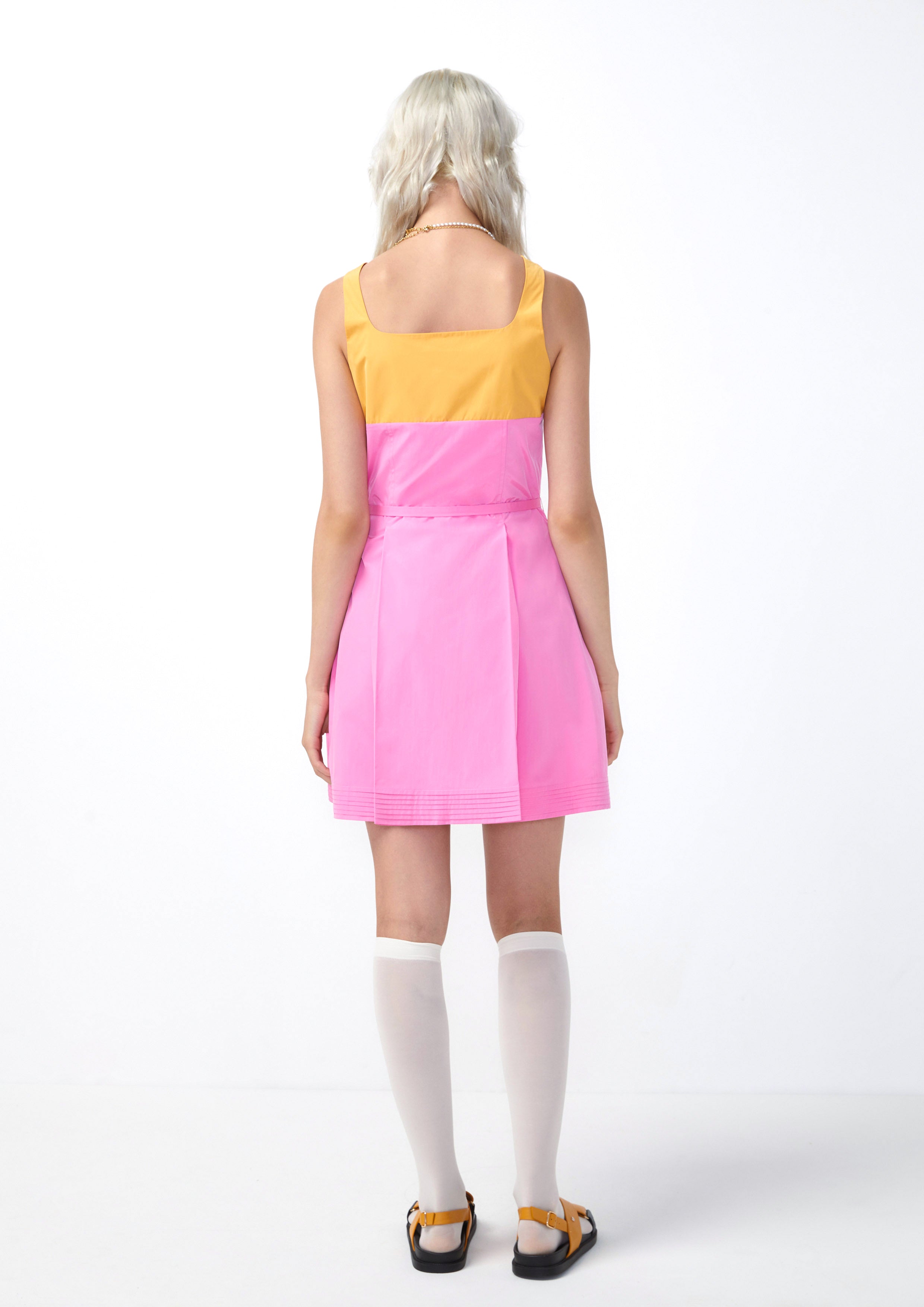 Two Tone Colorblock Square Neck Short Dress Femme Power Collection