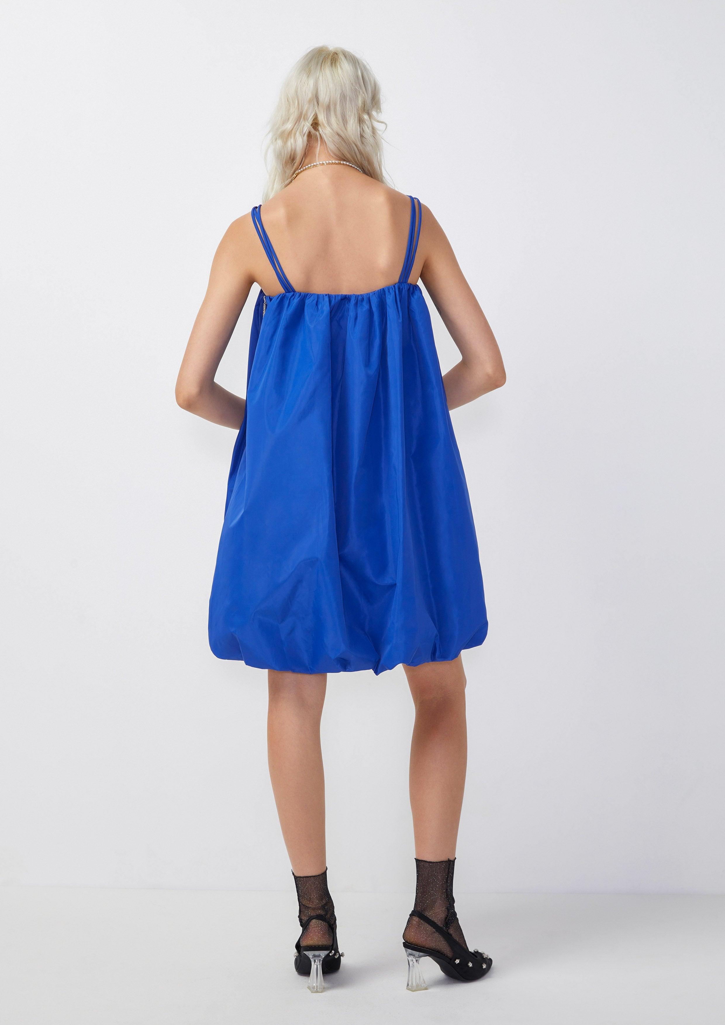 Strappy Sleek Balloon Dress Blue