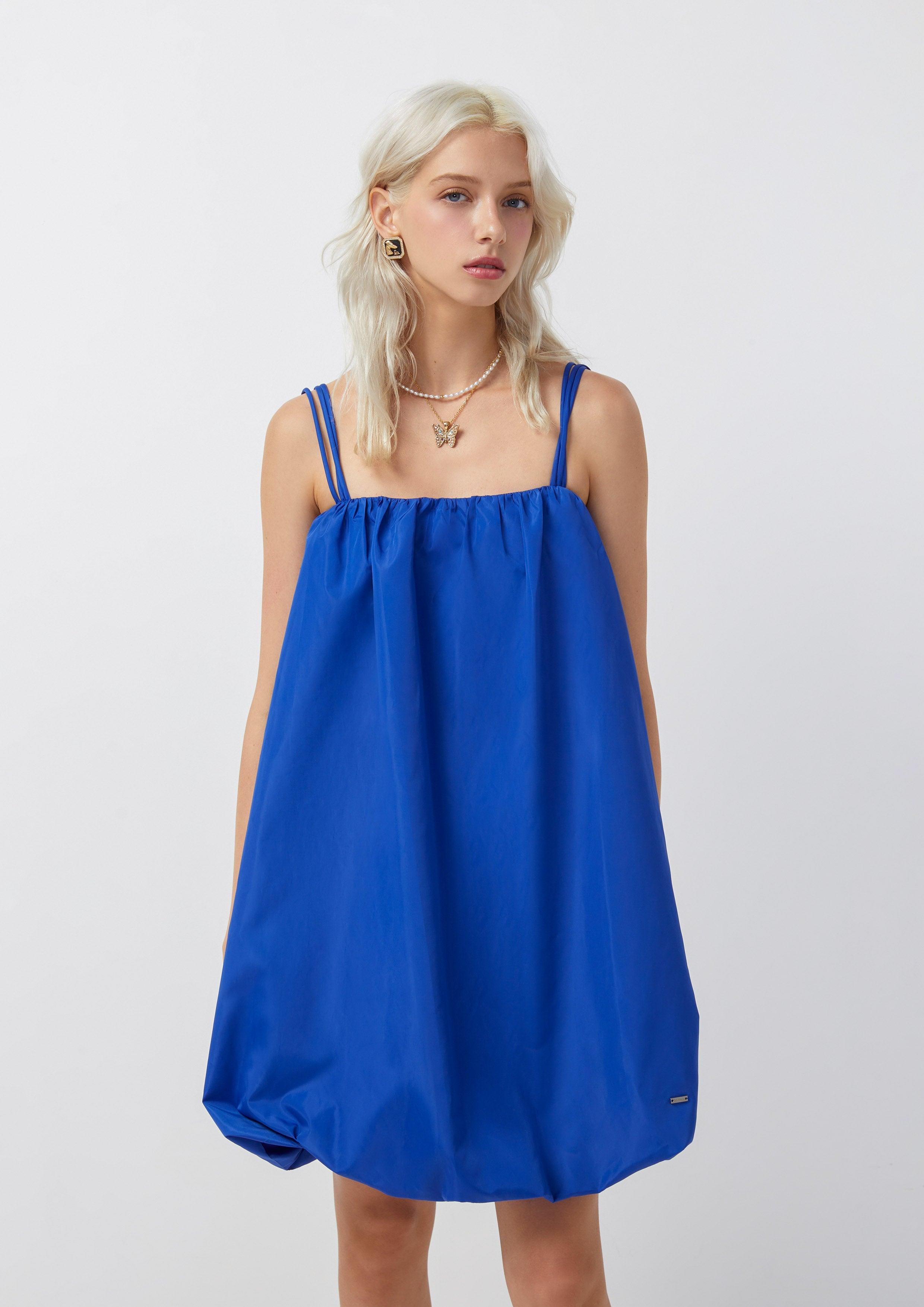 Strappy Sleek Balloon Dress Blue