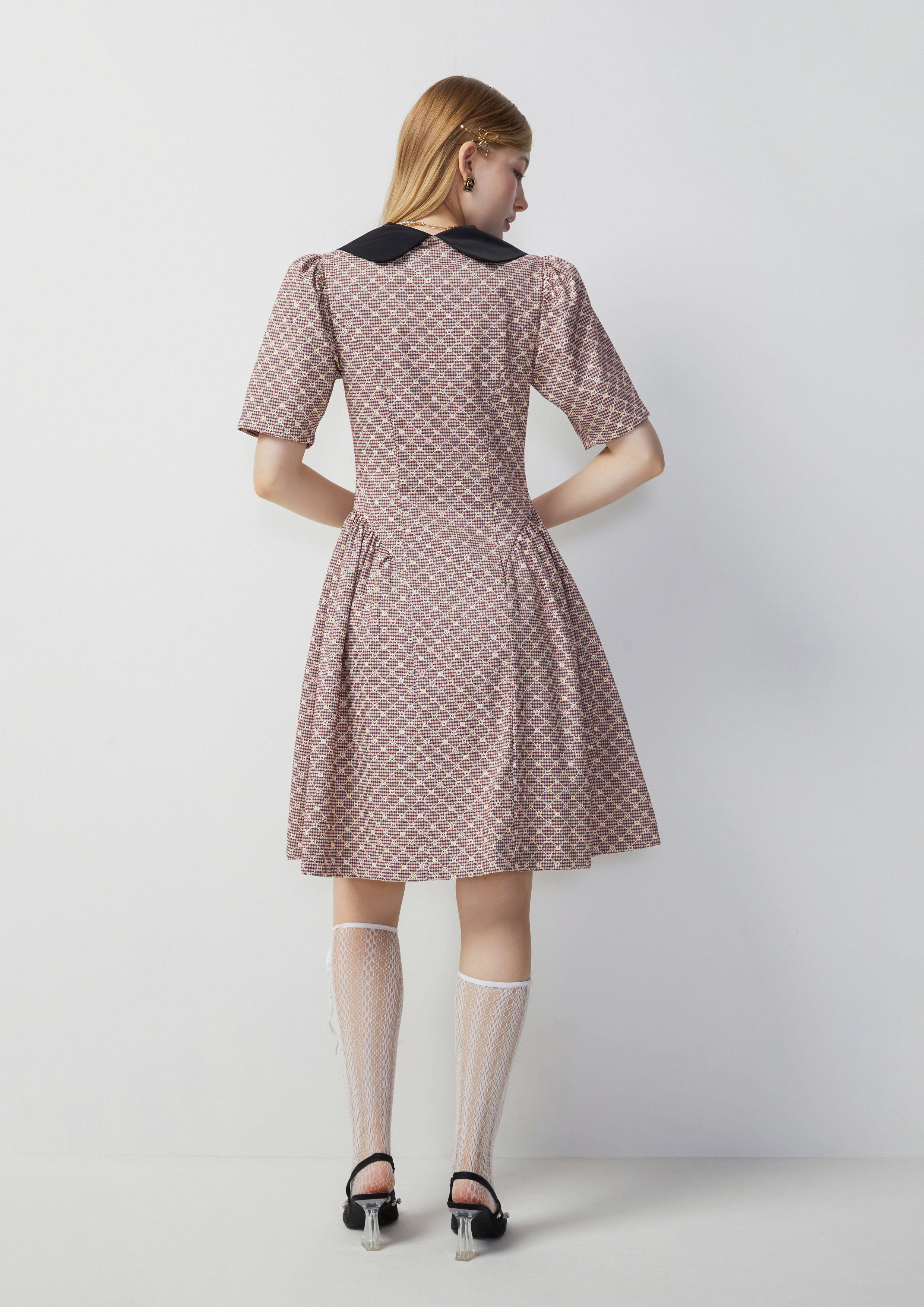 Checkered Pattern Lapel Short Dress Femme Power Collection