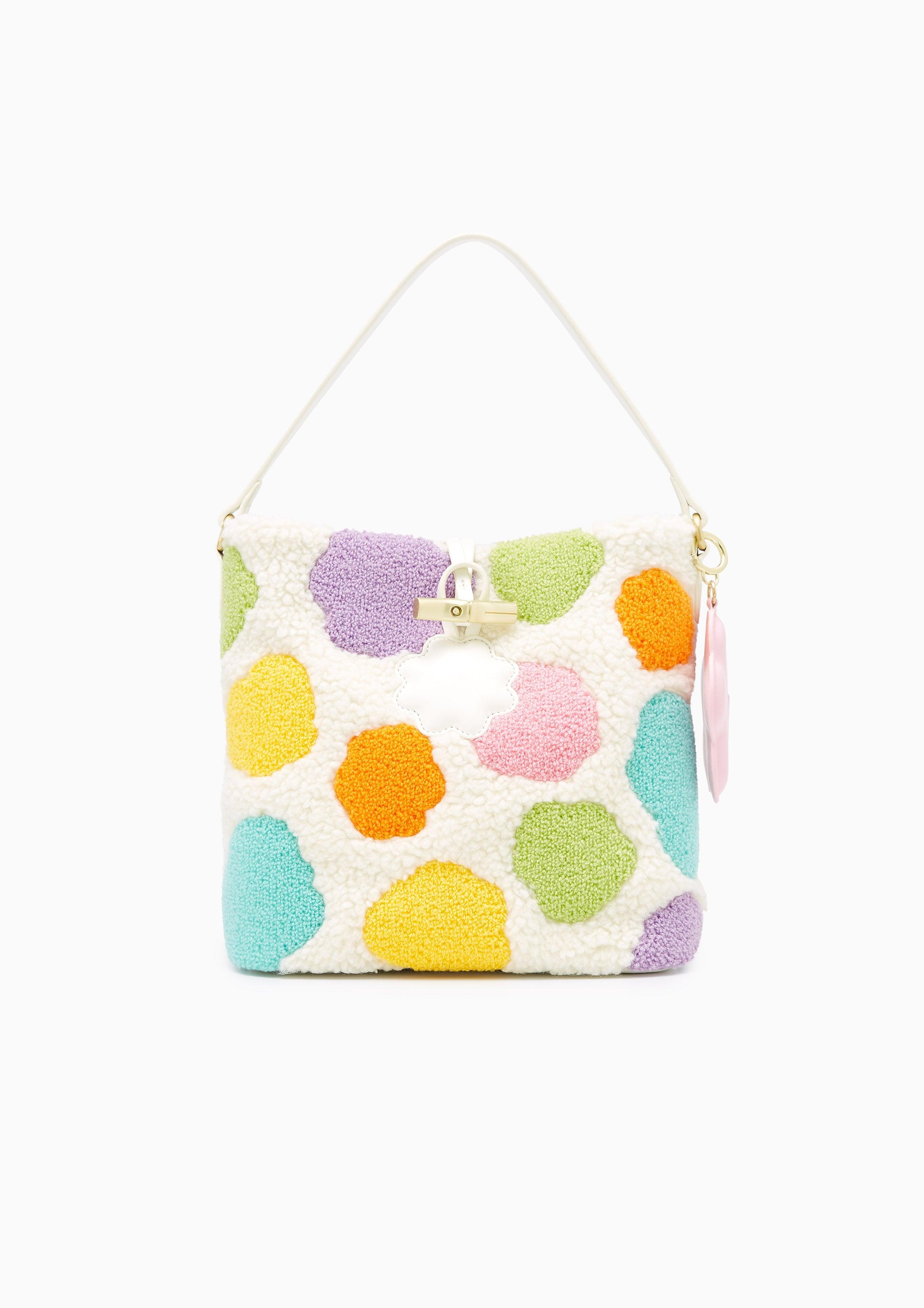 Colorful Dot Fuzzy Mini Tote White