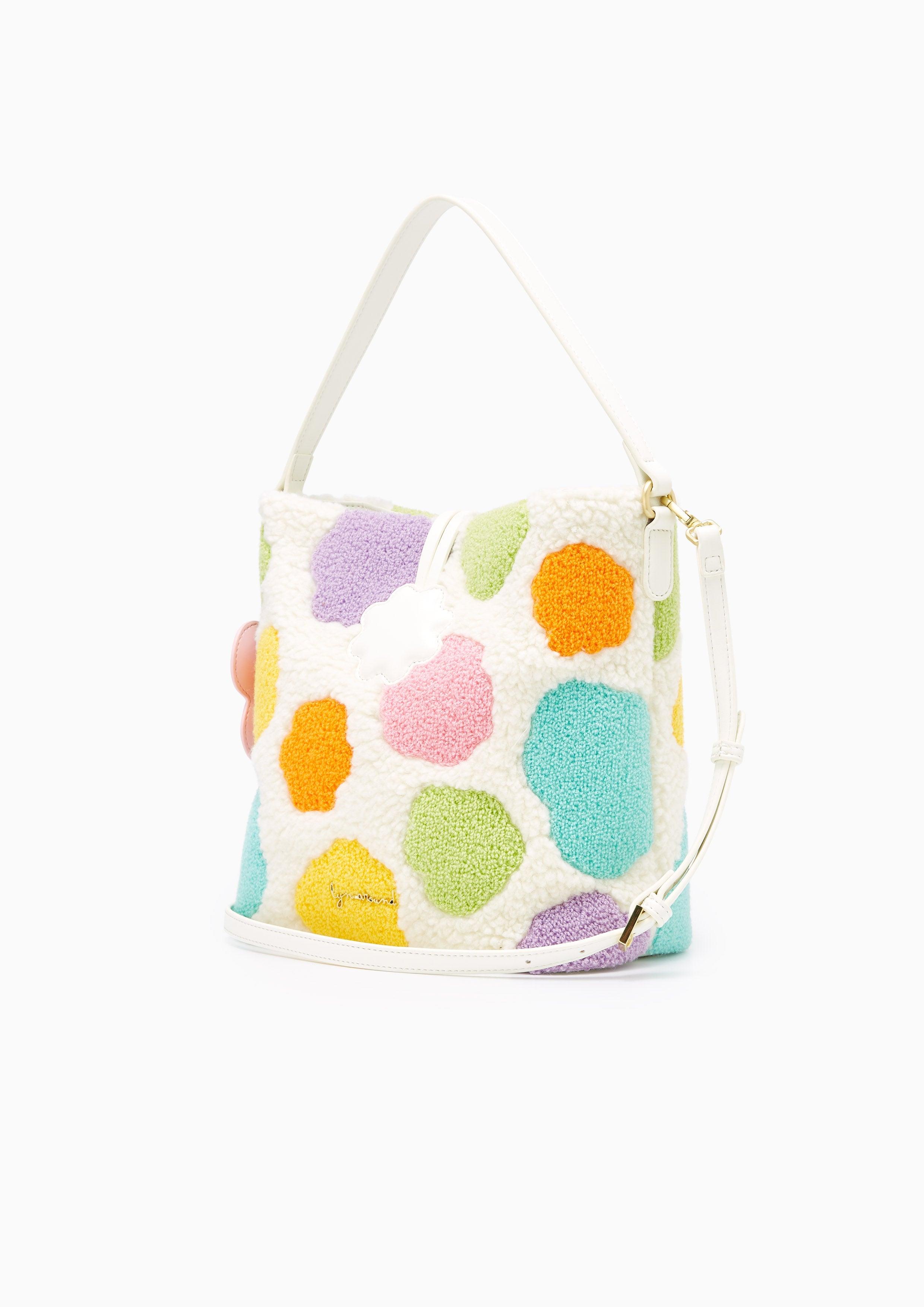 Colorful Dot Fuzzy Mini Tote White