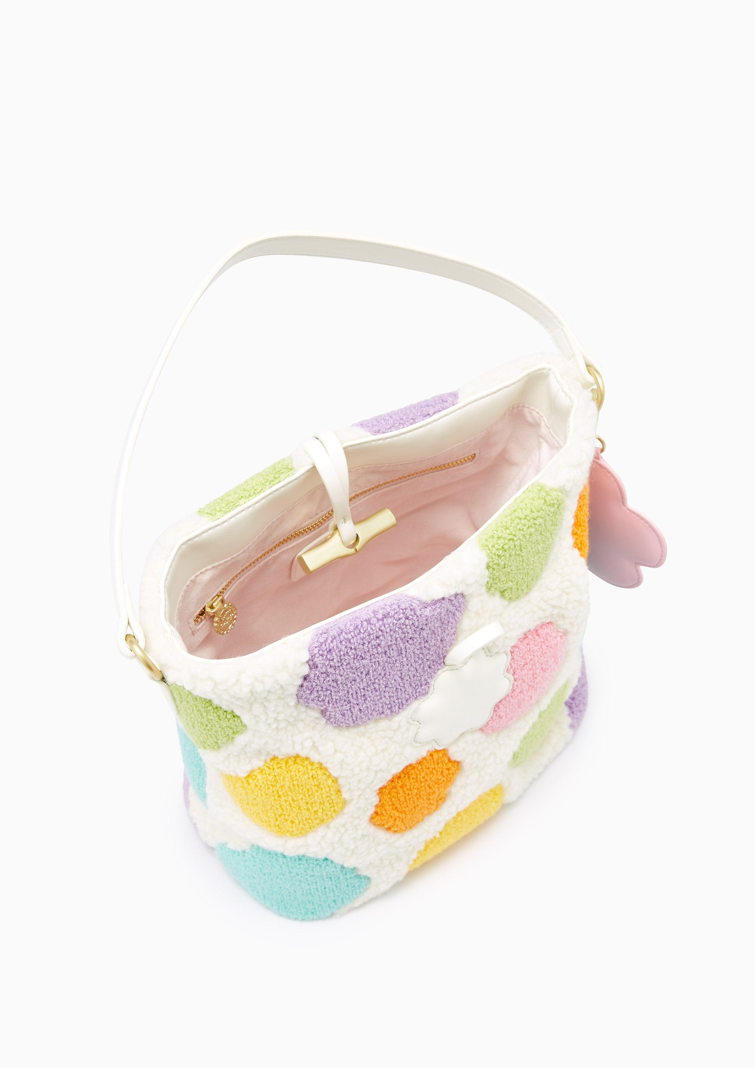 Colorful Dot Fuzzy Mini Tote White