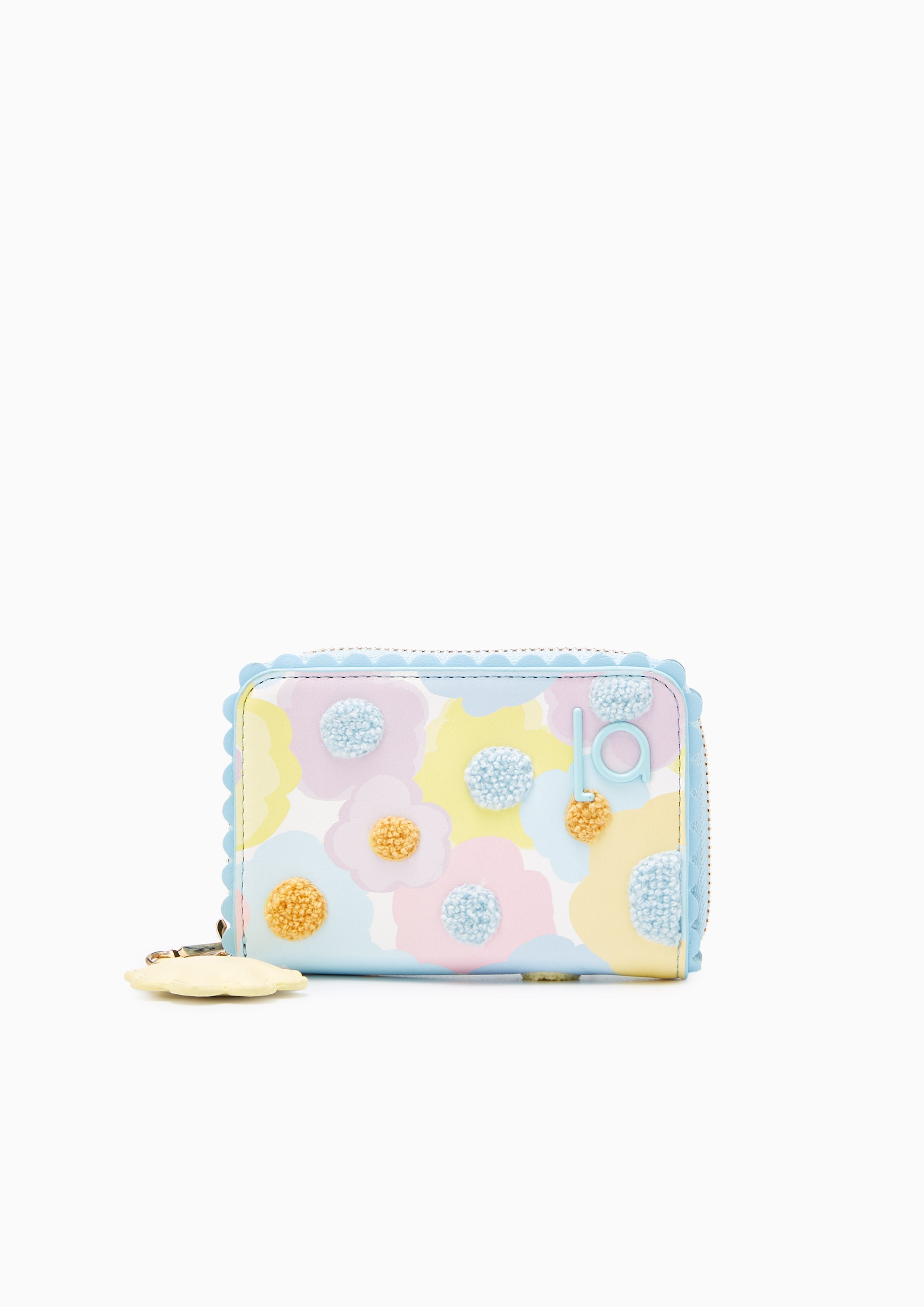 Colorful Blossom Short Zip Wallet Blue