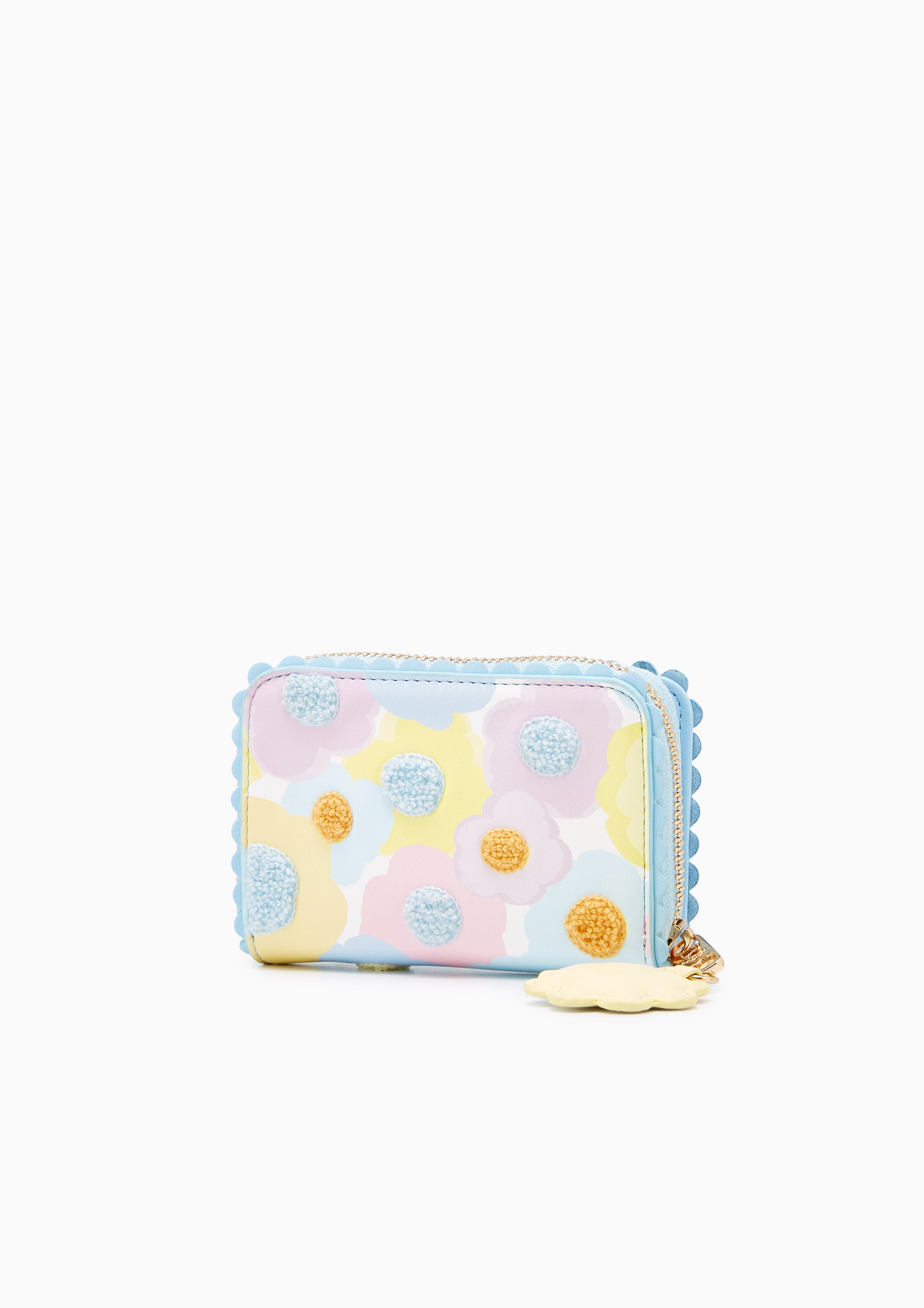 Colorful Blossom Short Zip Wallet Blue