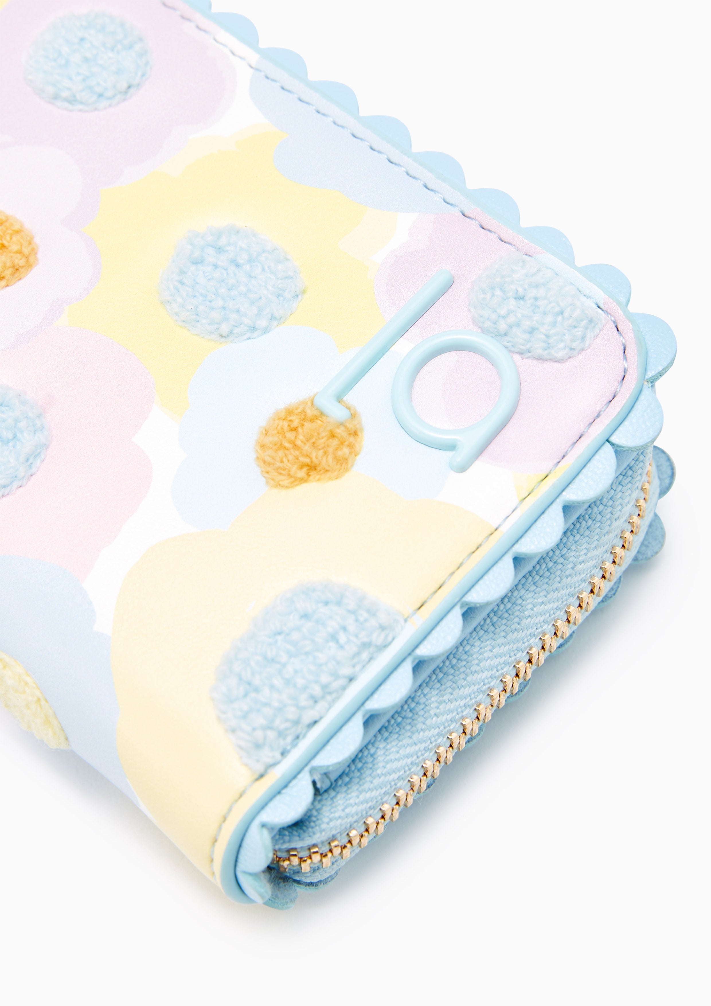 Colorful Blossom Short Zip Wallet Blue