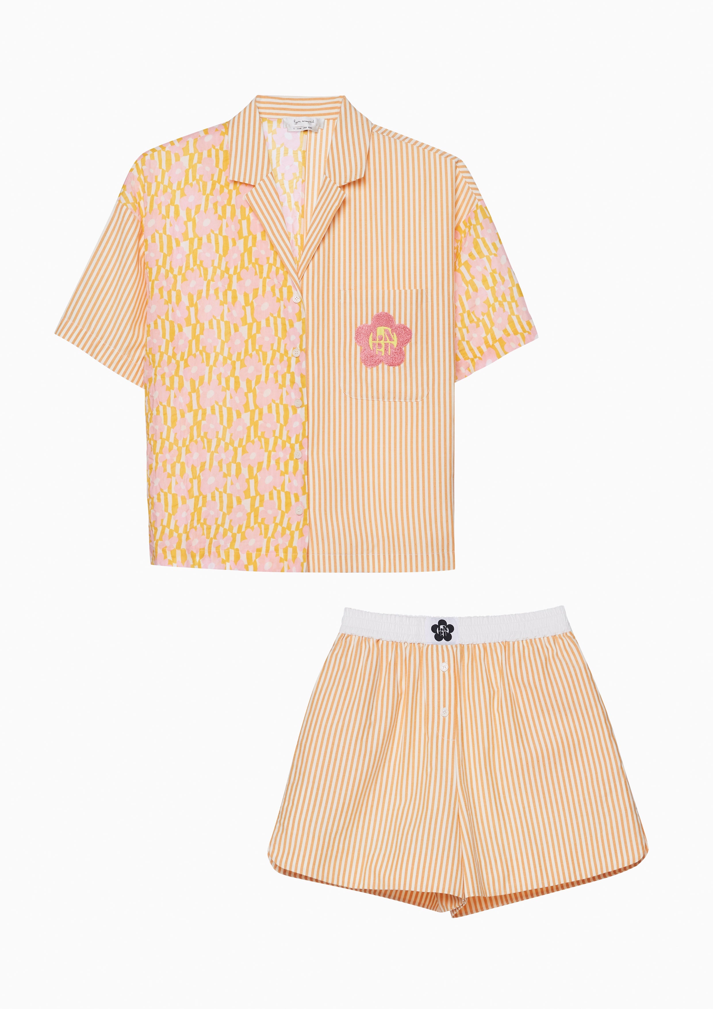 Striped Short Sleeve Shirt And Shorts Set Femme Power Collection