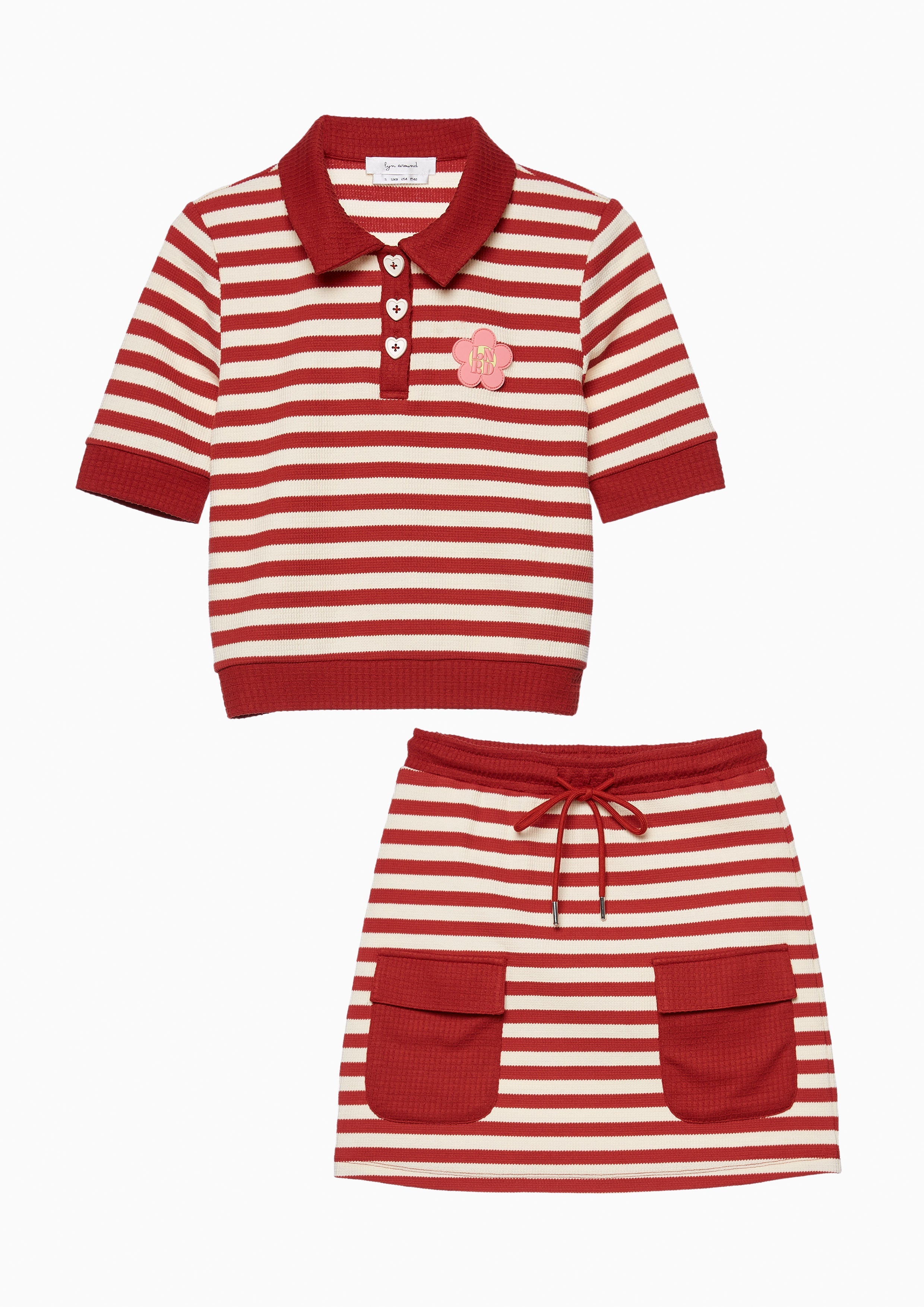 Striped Knit Polo Shirt And Skirt Set Femme Power Collection