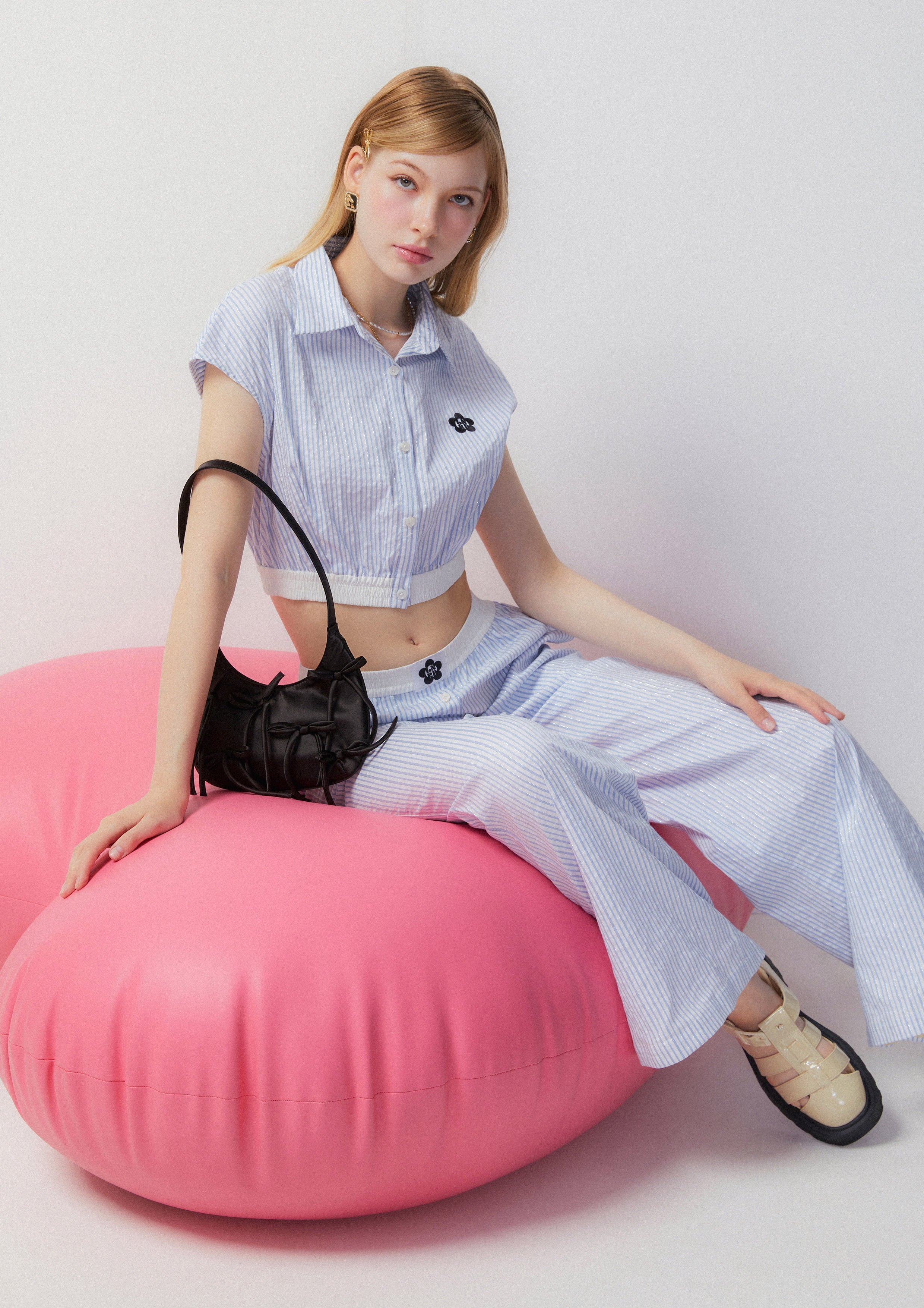 Striped Crop Top And Long Pants Co-Ord Set Femme Power Collection