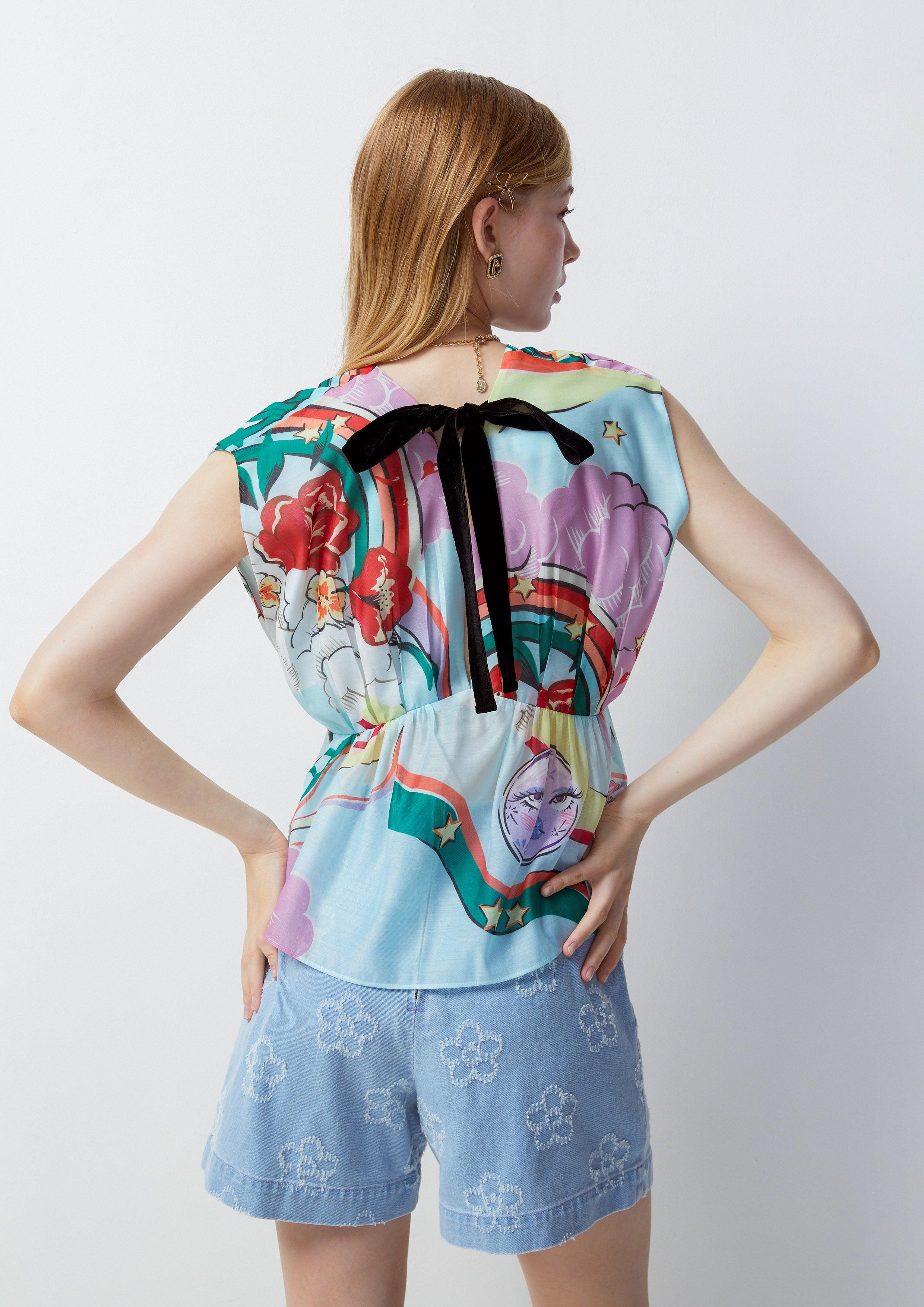 Femme Power Sleeveless Smock Print Top Multi Color