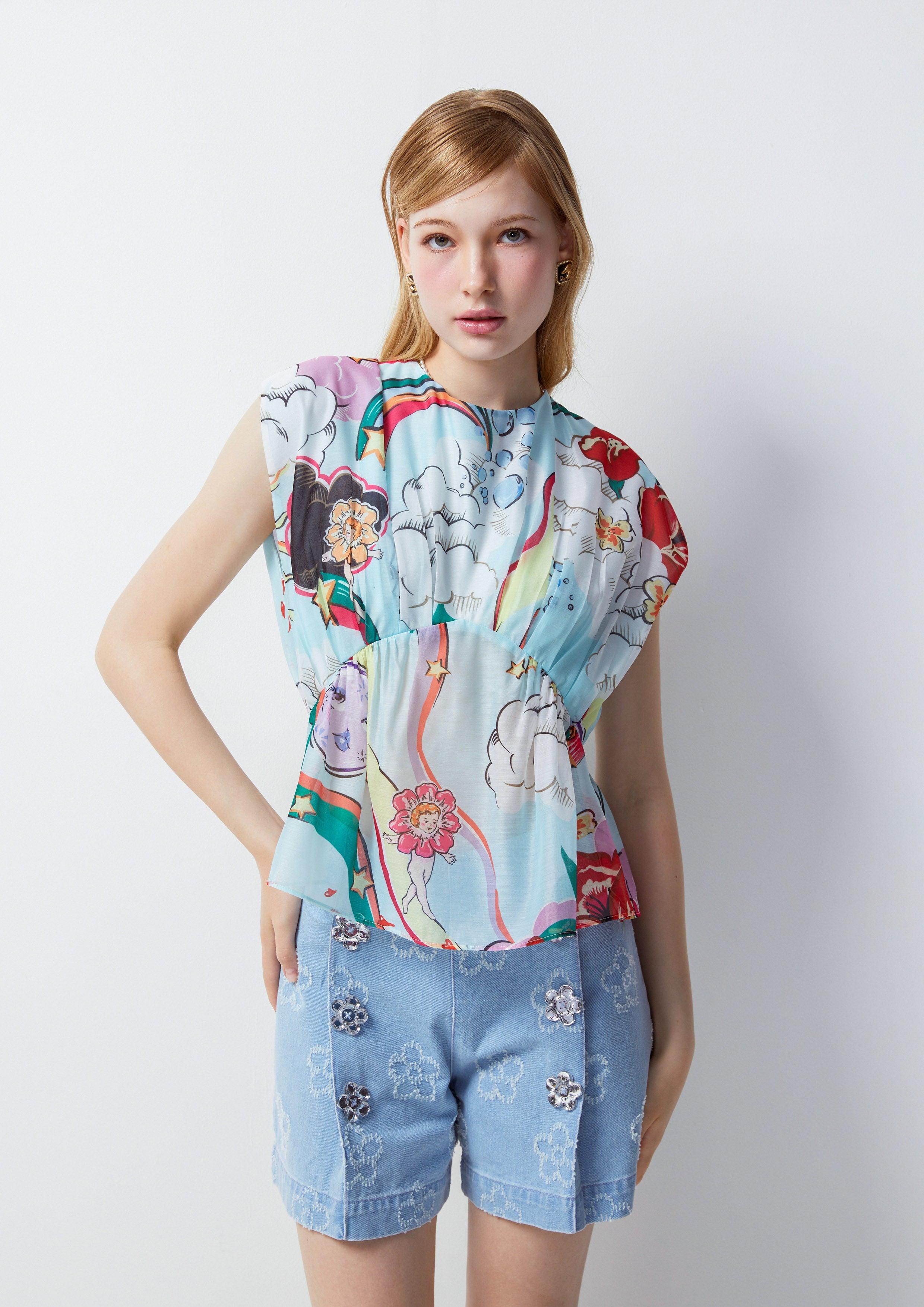 Femme Power Sleeveless Smock Print Top Multi Color