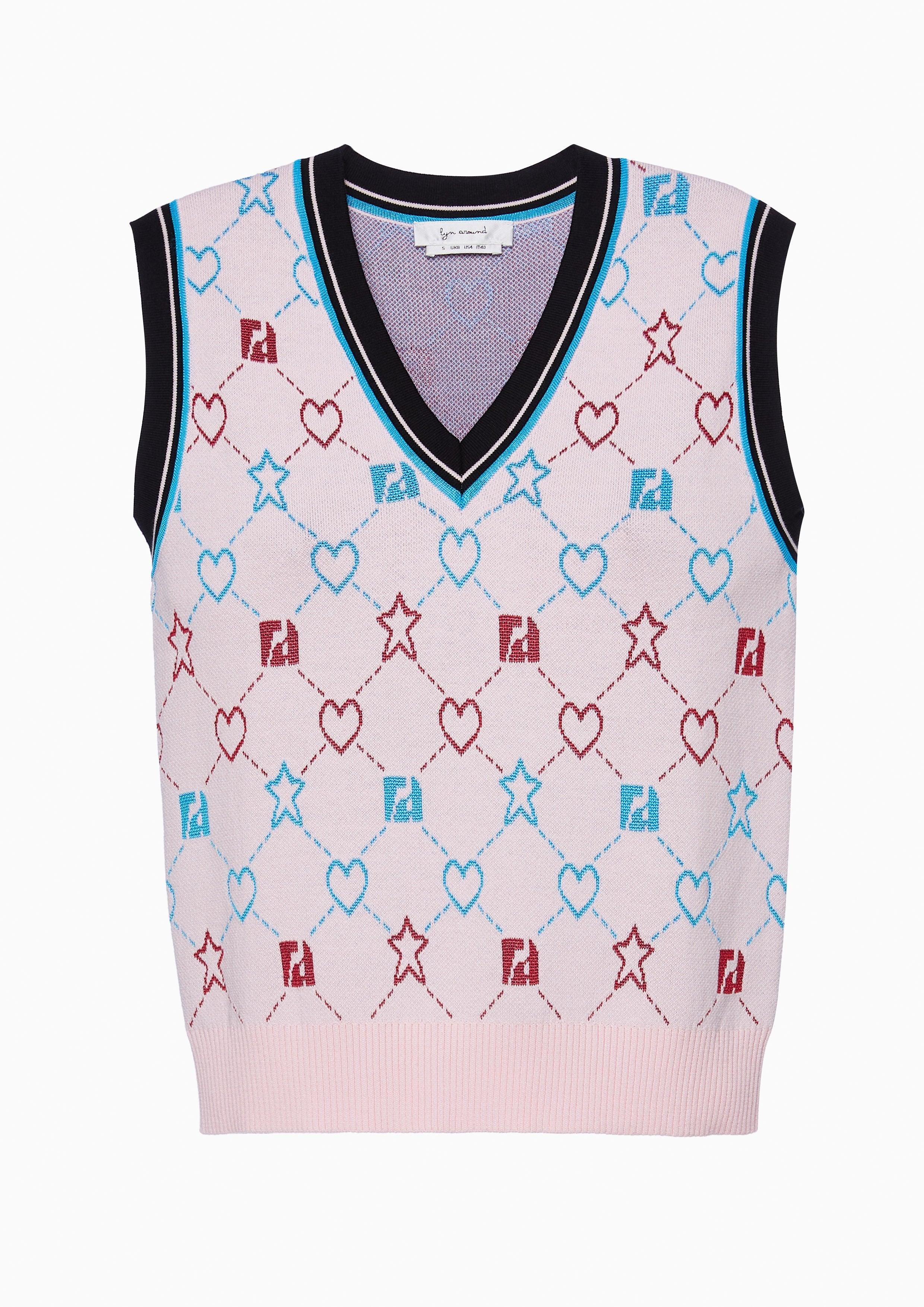 Femme Power Sleeveless Knit Heart And Star Print Top Pink