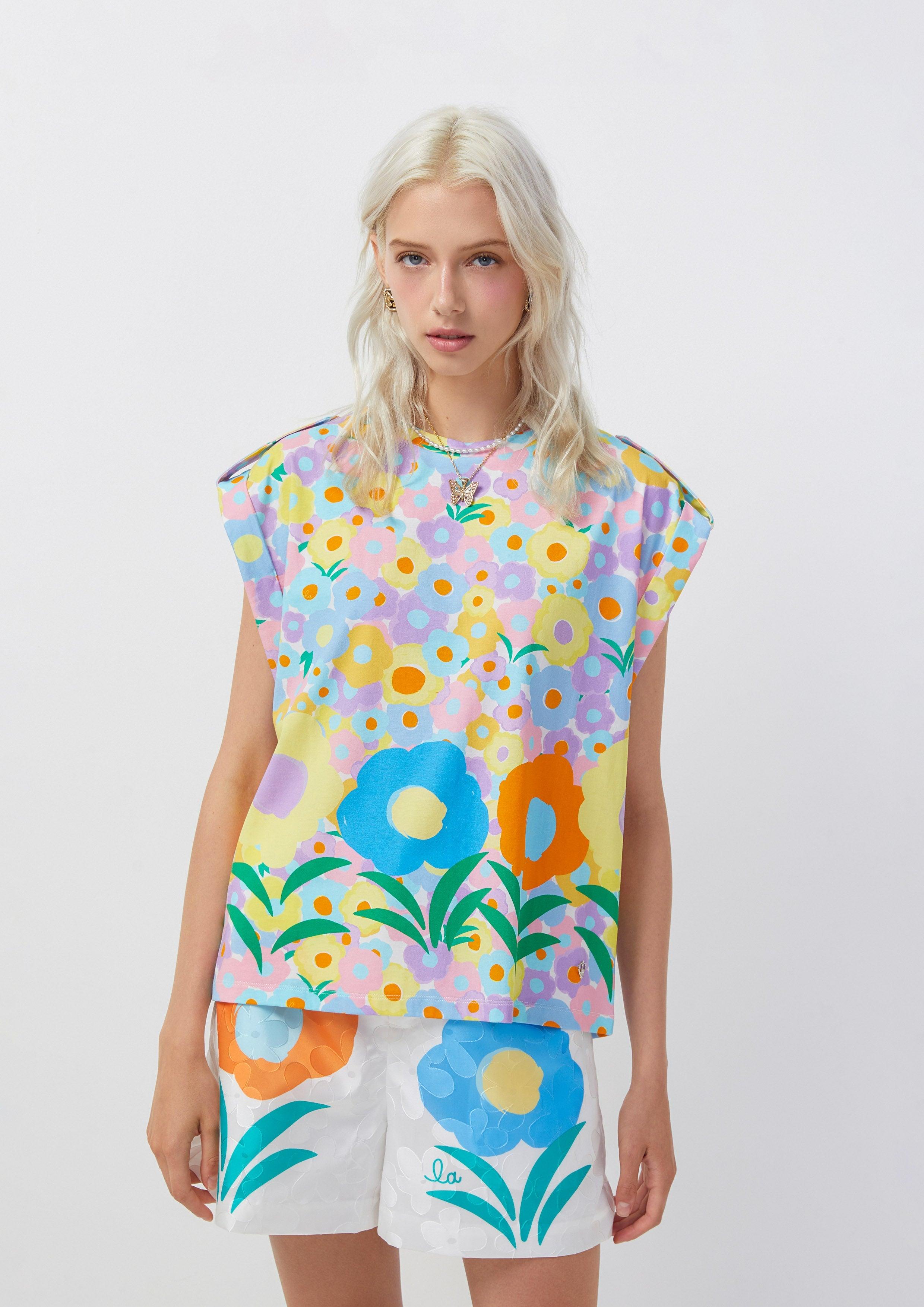 Femme Power Colorful Blossom Sleeveless Top Multi Color