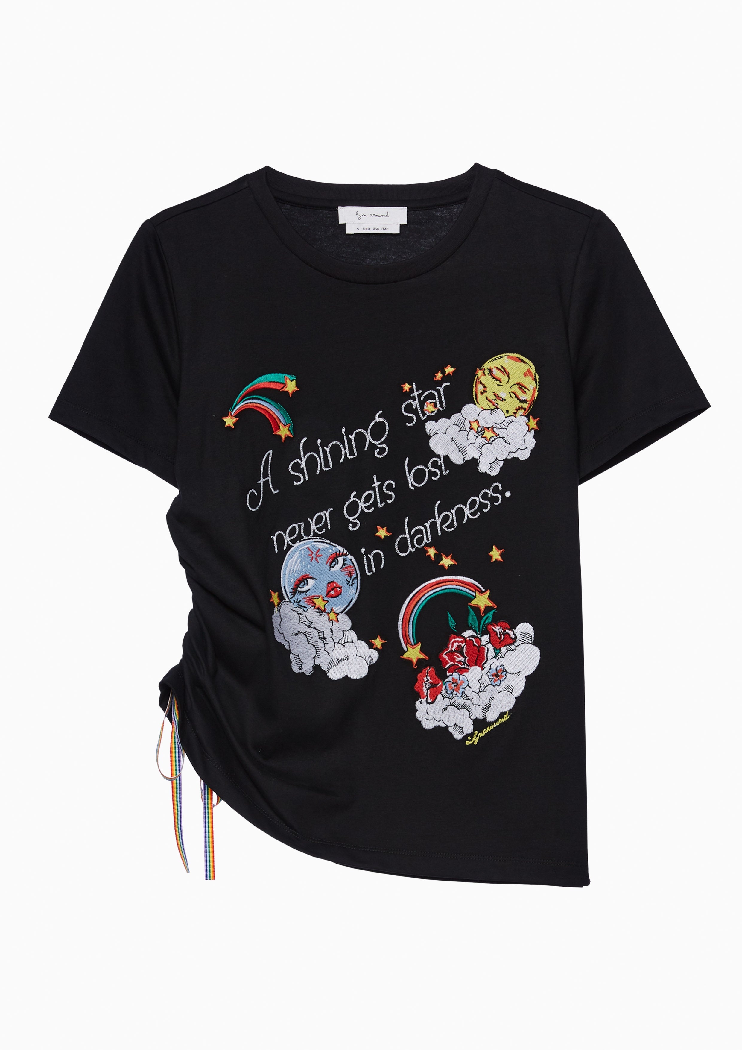 Femme Power Ruched Side Print T Shirt Black