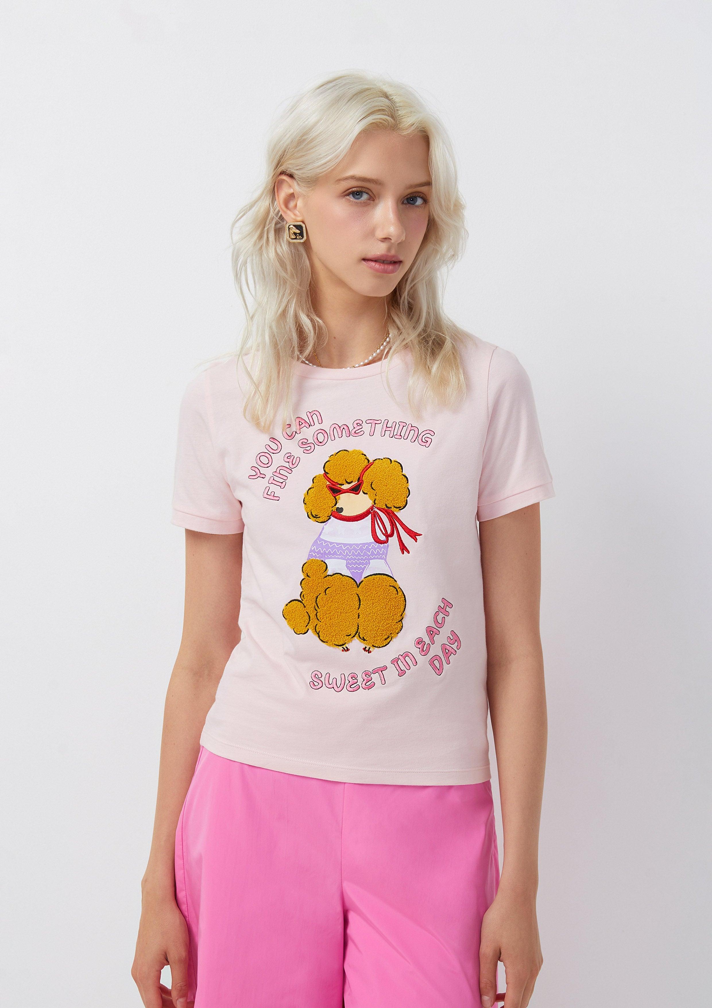 Femme Power Poodle Print T-Shirt Pink