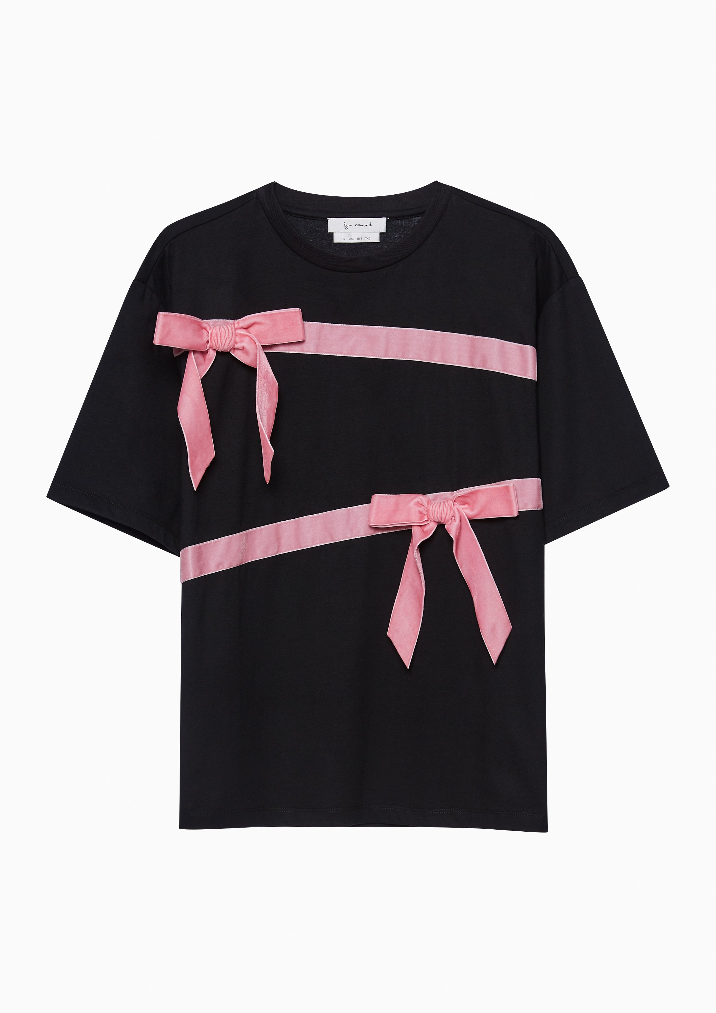 Contrast Ribbon Accent T Shirt Femme Power Collection