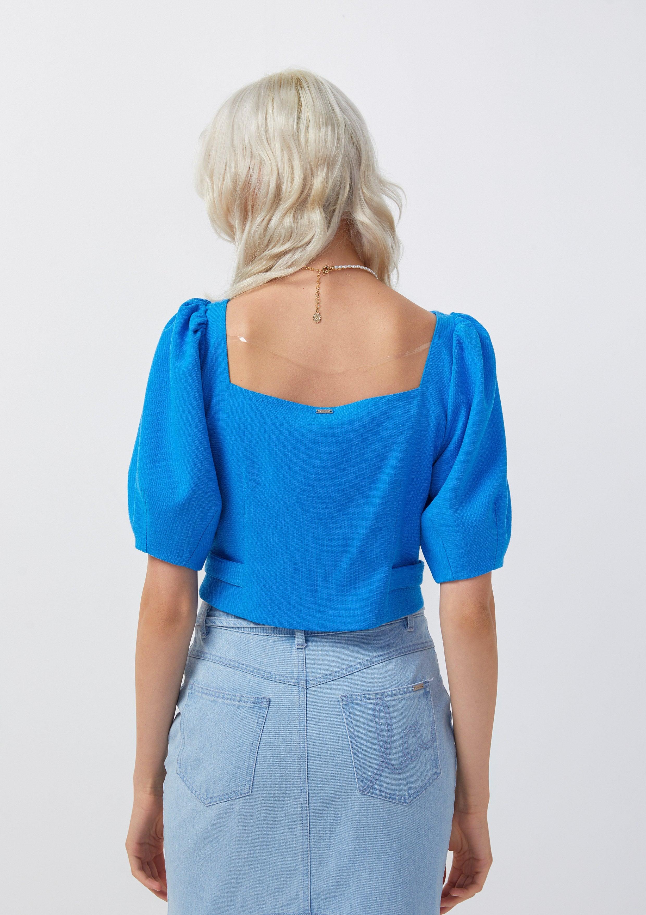 Femme Power Sweetheart Puff Crop Top Blue