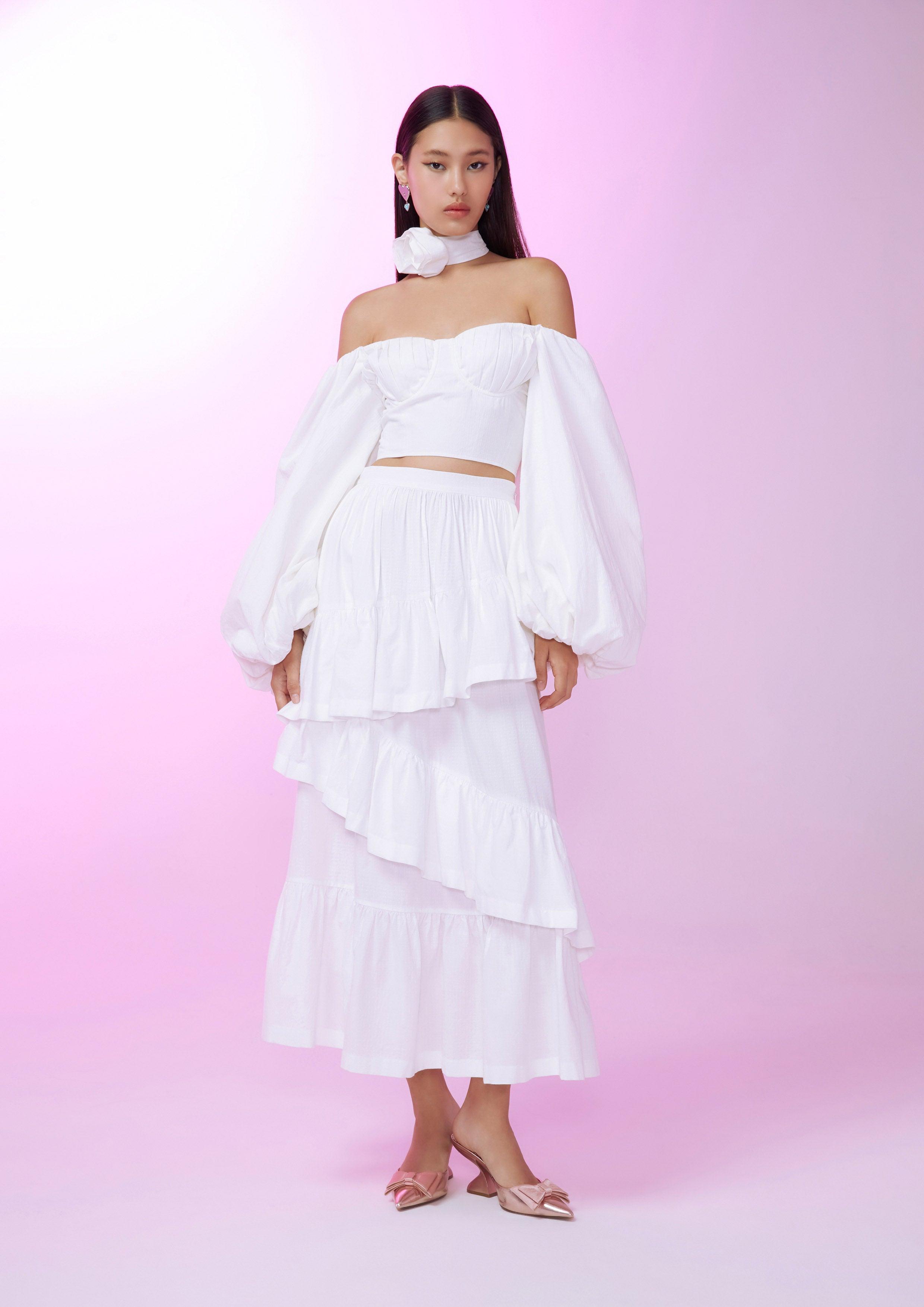 Tiered Ruffle Skirt White Femme Power Collection