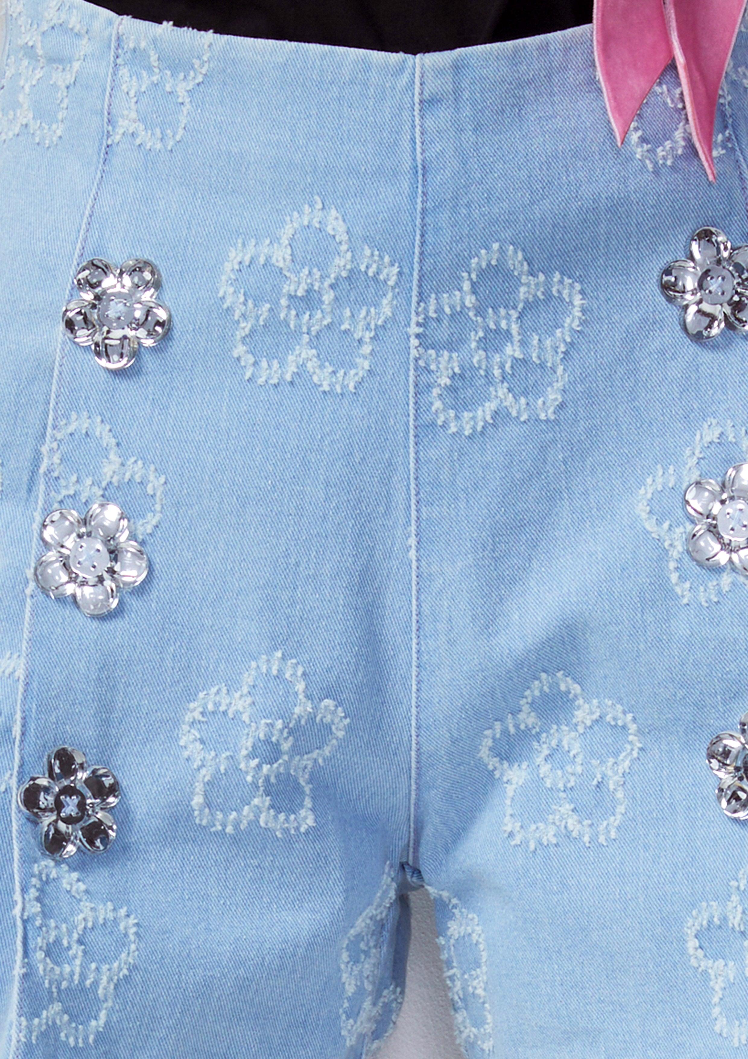 Femme Power Flower Ornament Denim Shorts Blue