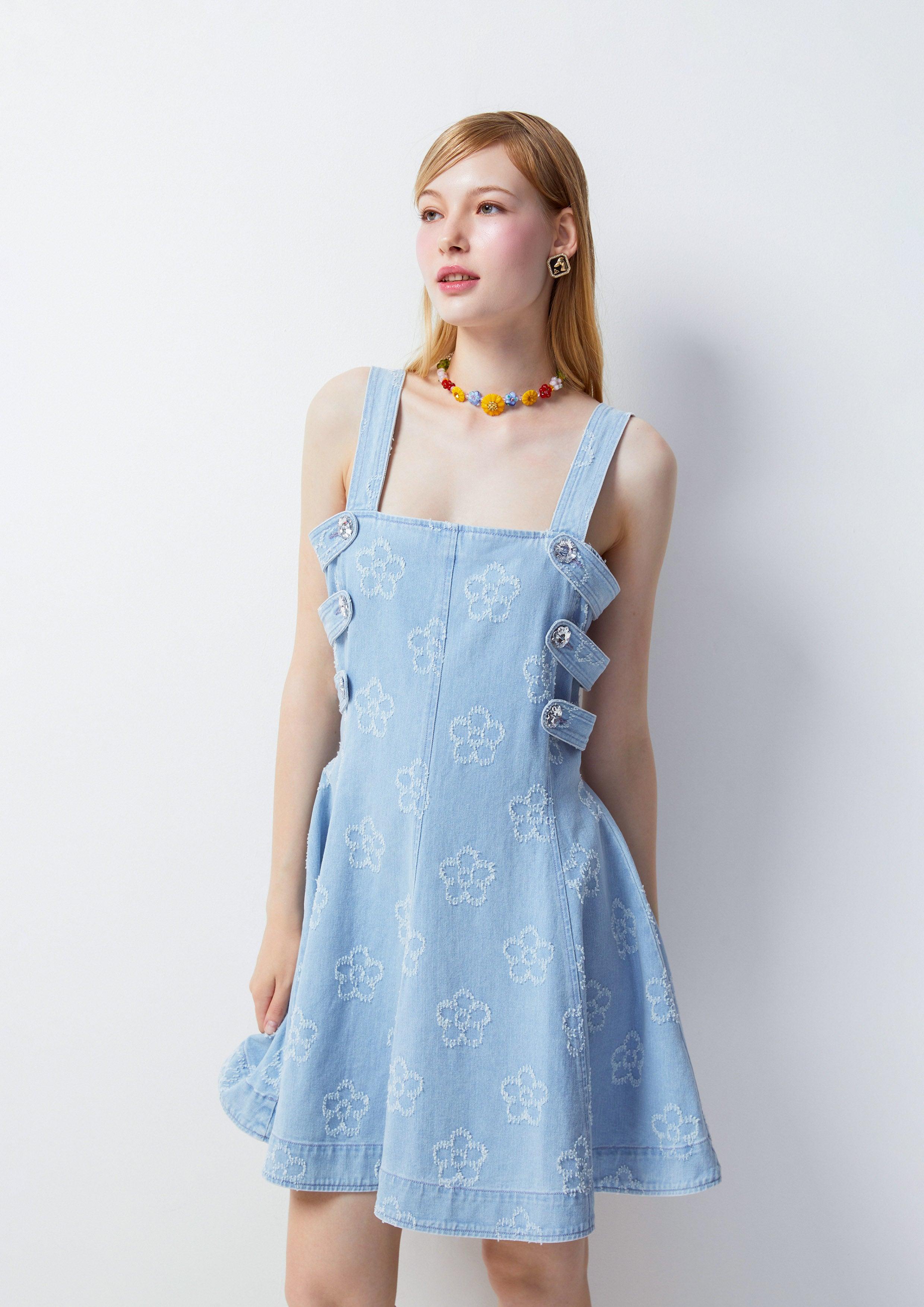 Femme Power Flower Denim Dress Blue