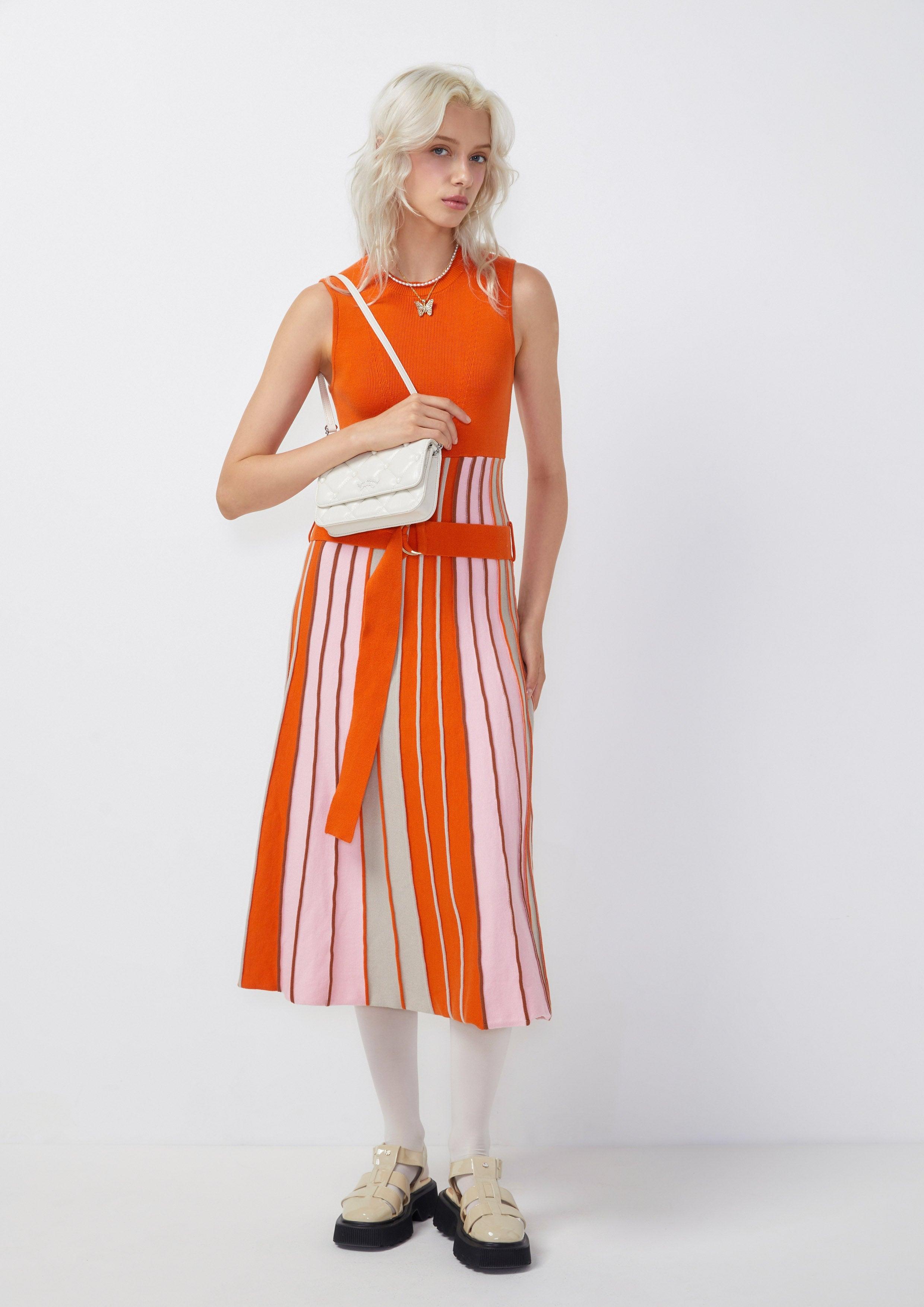 Femme Power A-Line Pleated Dress Orange