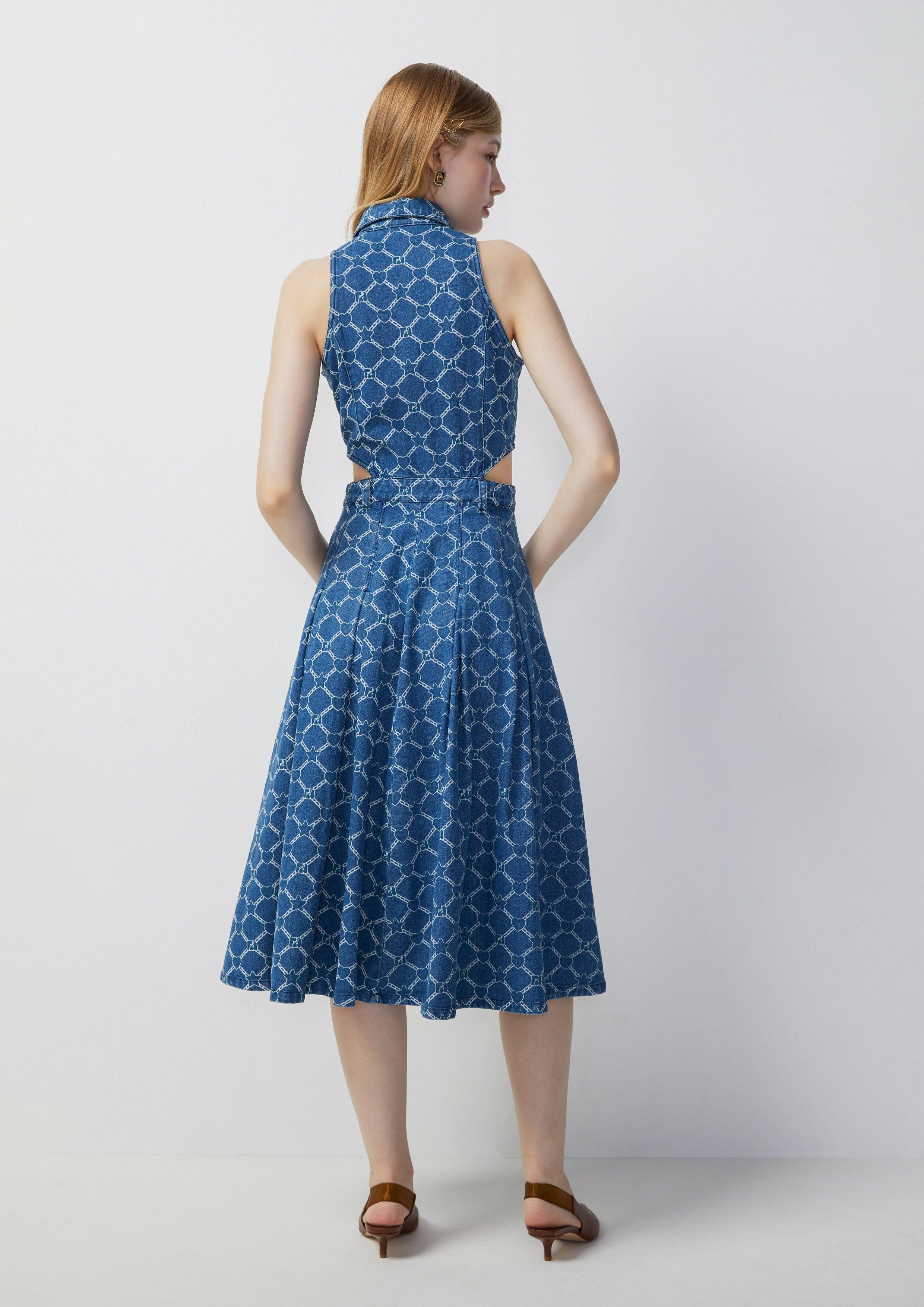 Femme Power Printed Denim Midi Dress Blue