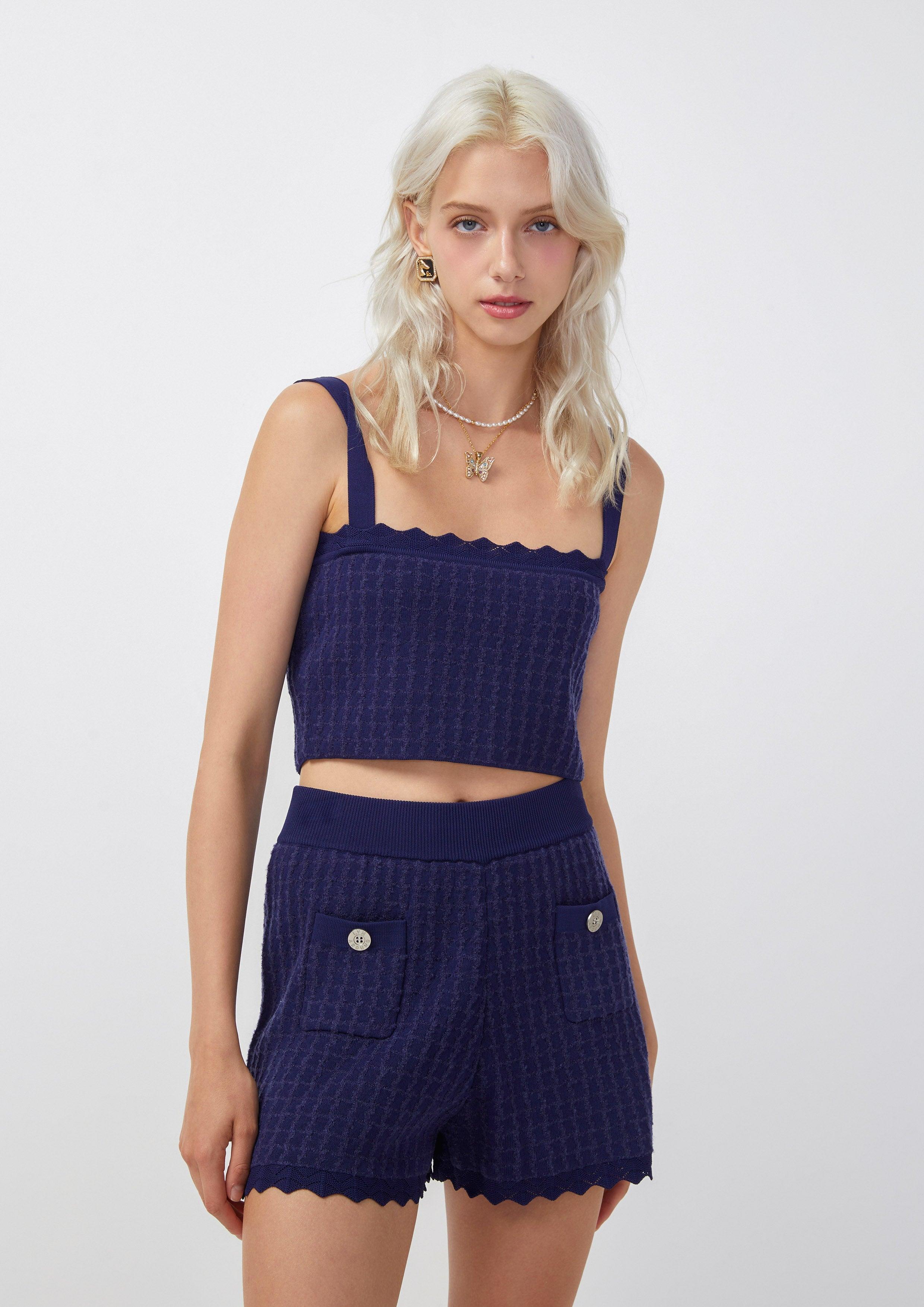 Femme Power Knit Cami Crop Top & Shorts Ensembles Blue