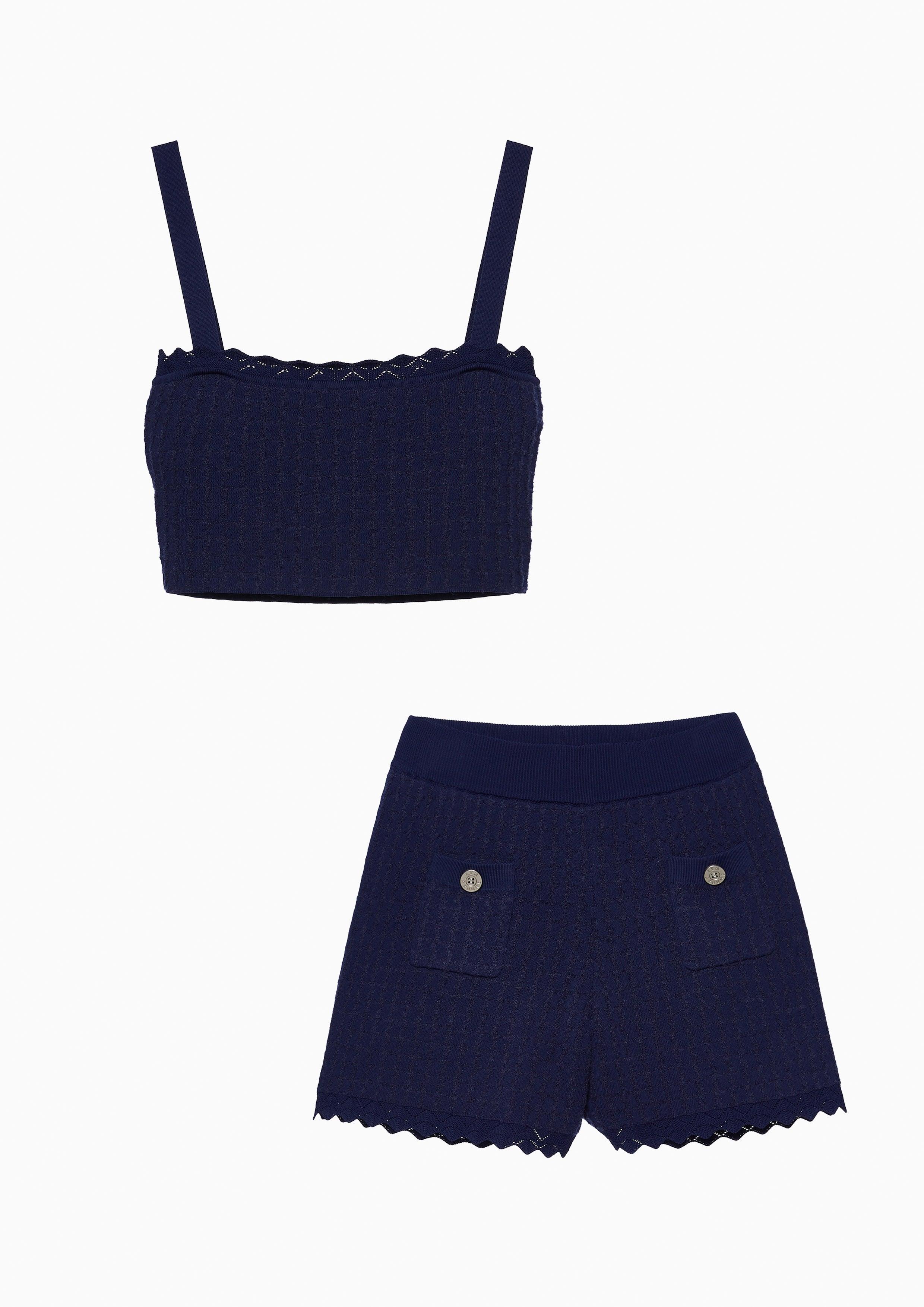 Femme Power Knit Cami Crop Top & Shorts Ensembles Blue