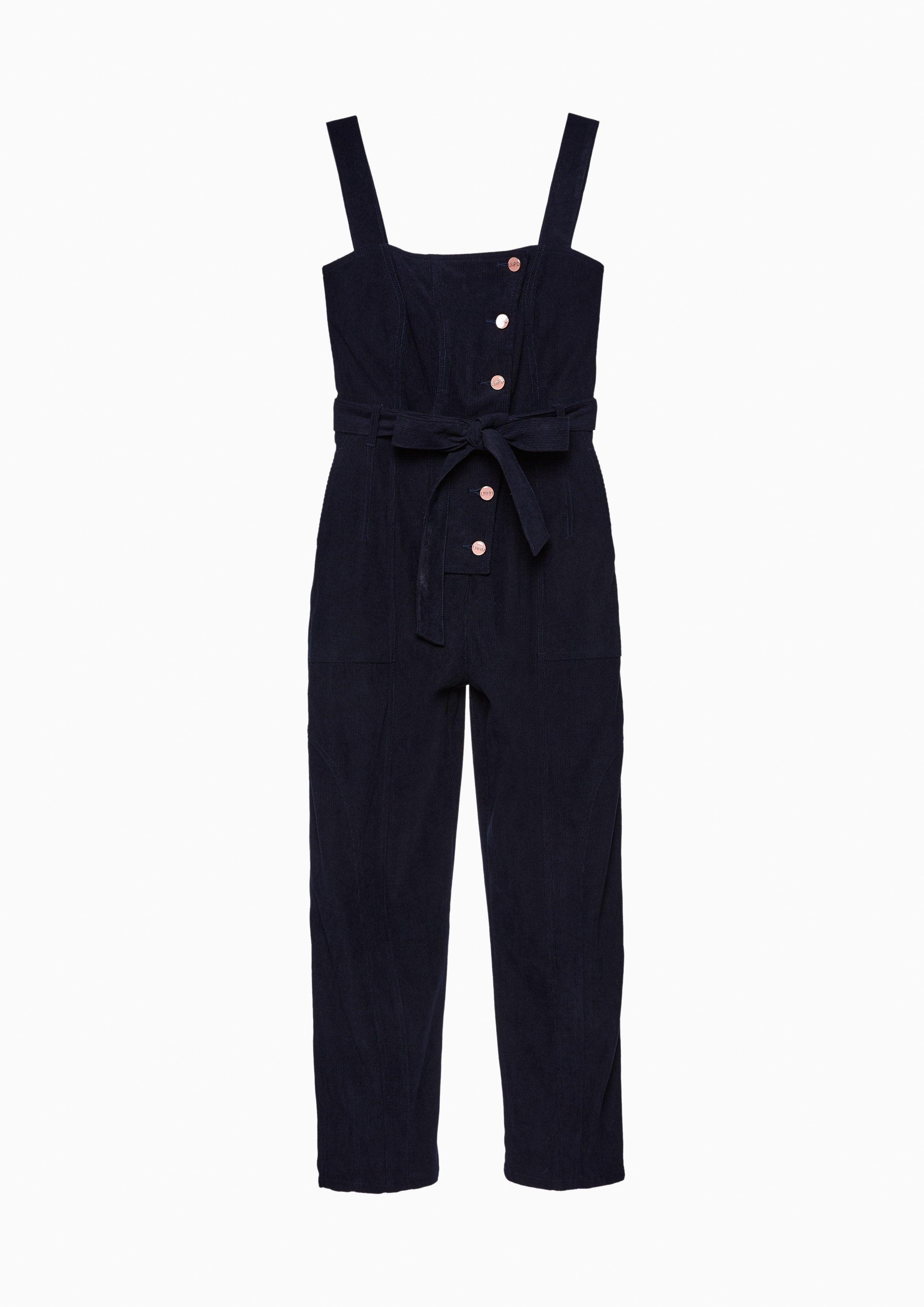 Femme Power Buttoned Sleeveless Jumpsuit Blue