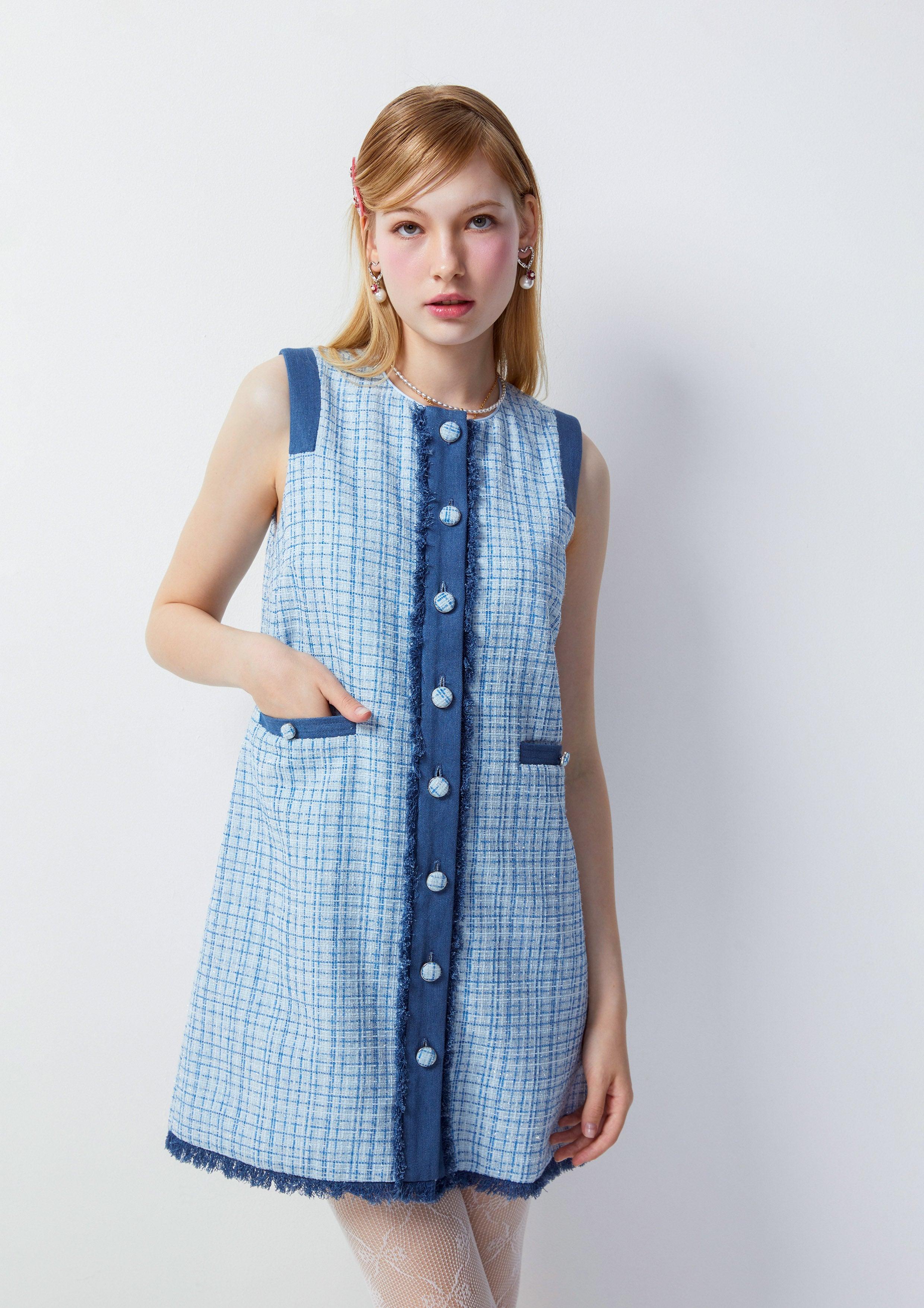 Femme Power Sleeveless Tweed Dress Blue