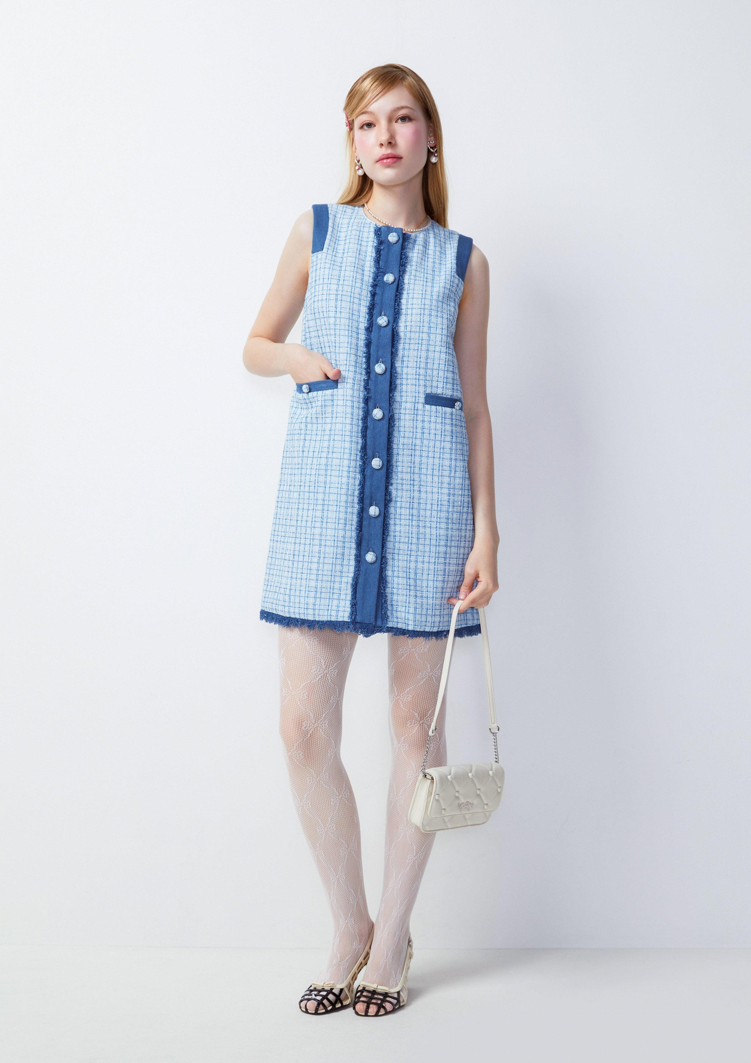 Femme Power Sleeveless Tweed Dress Blue