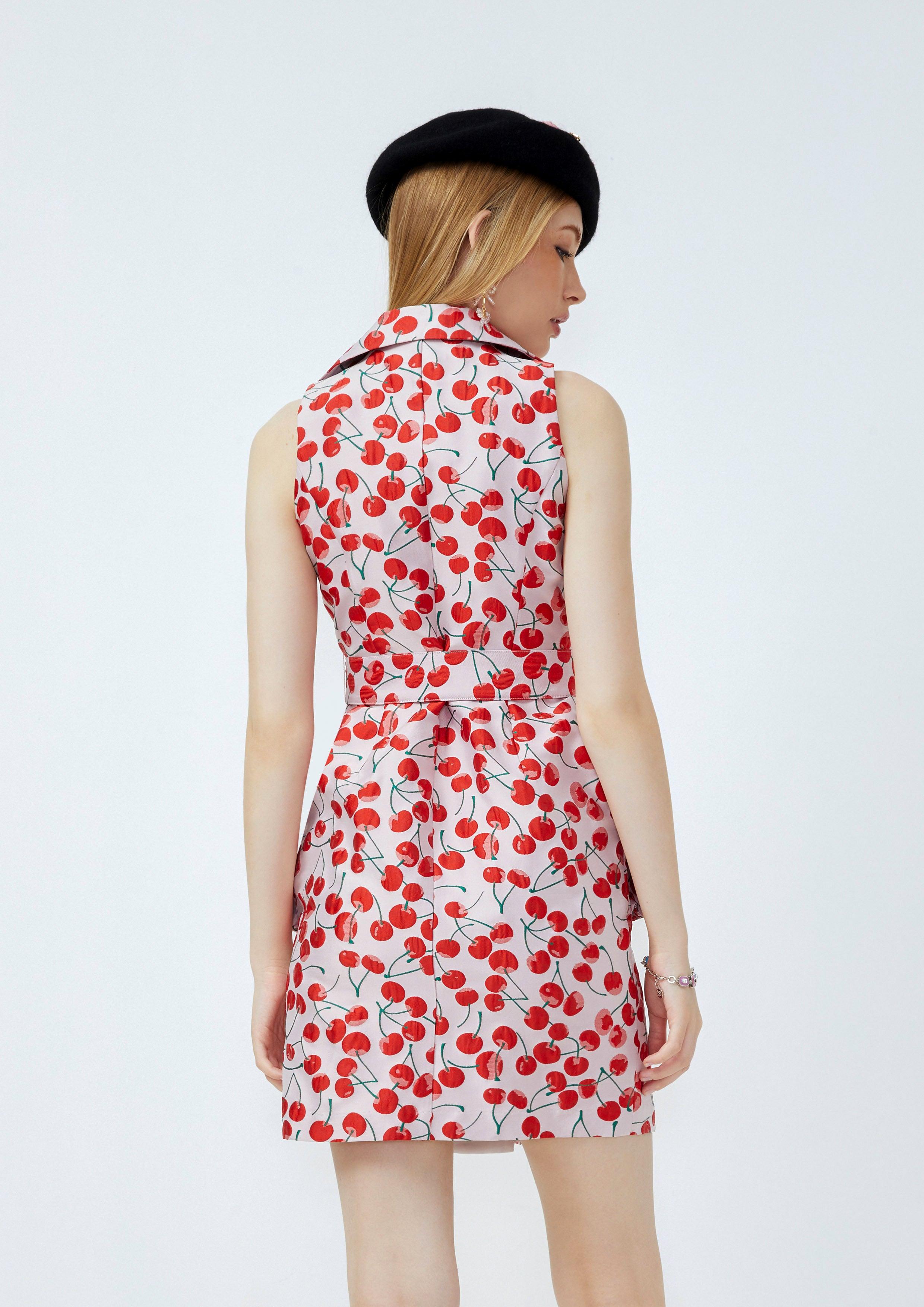 Lost in Museum Cherry Print Sleeveless Dress Pink