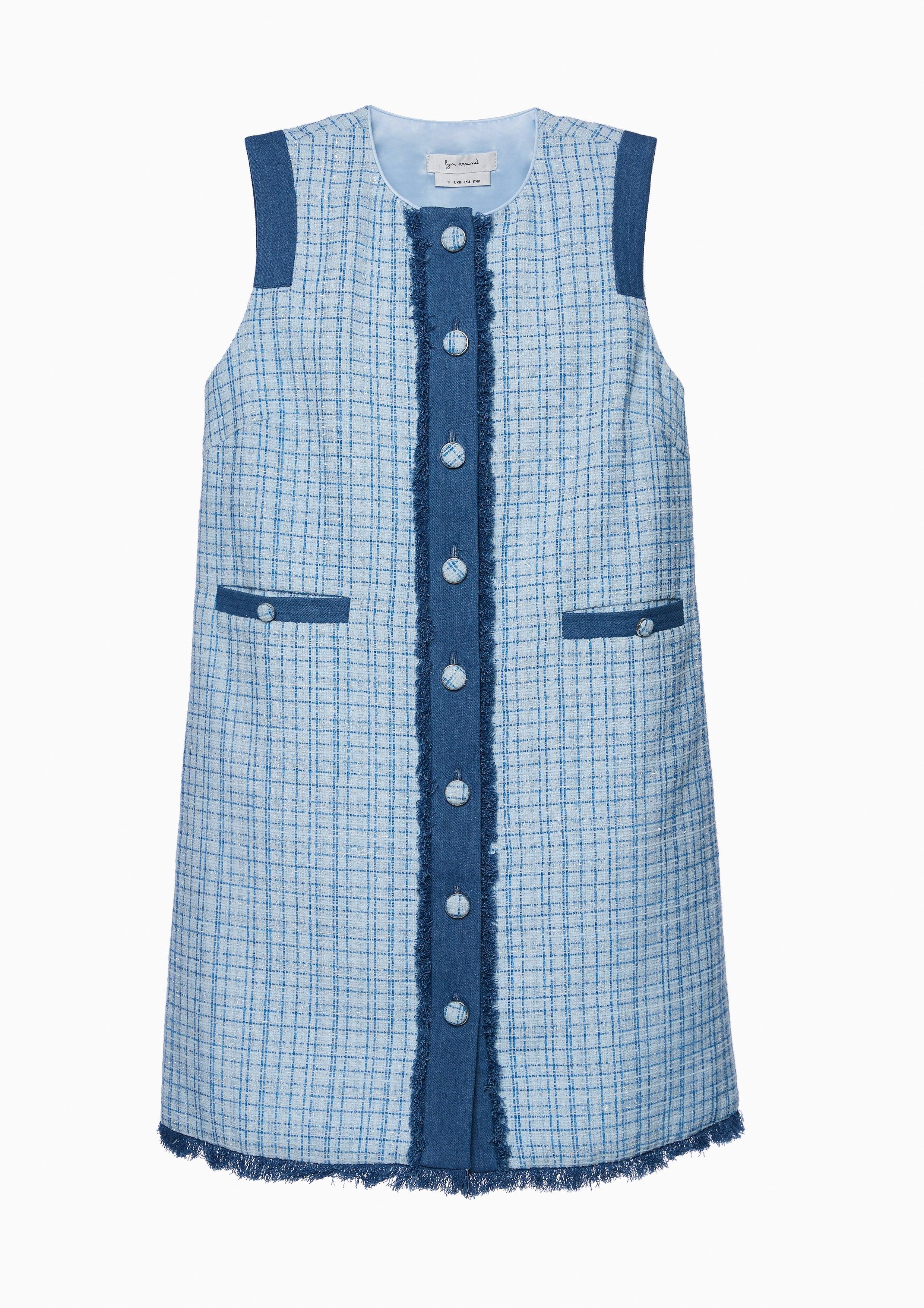 Femme Power Sleeveless Tweed Dress Blue