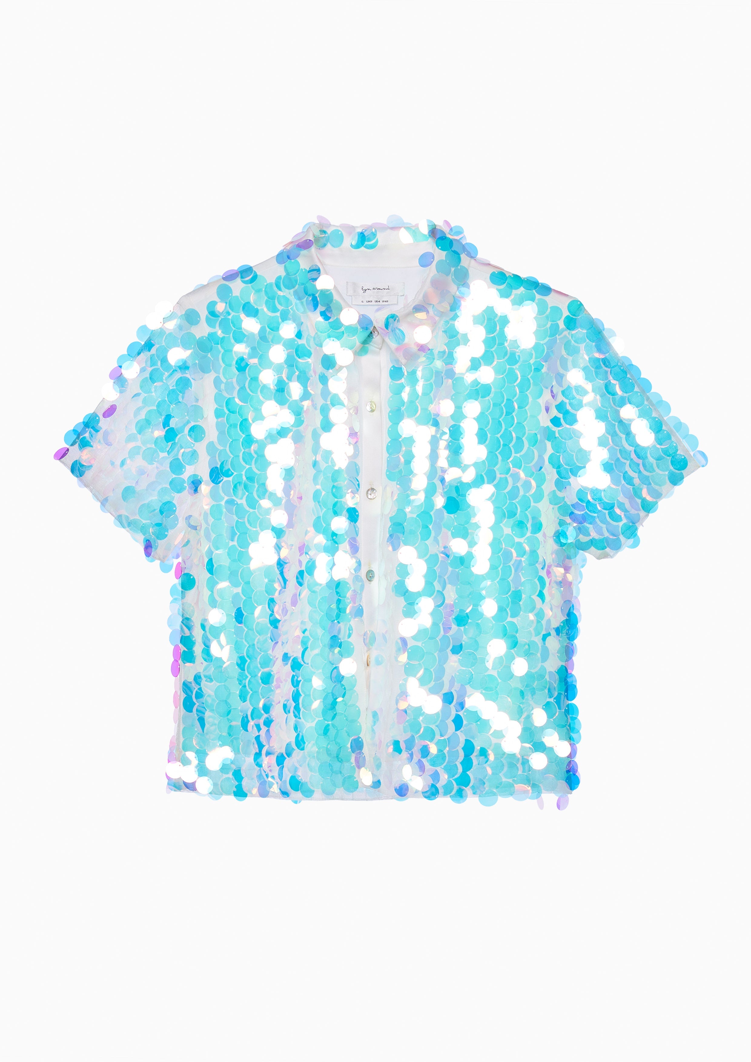 Iridescent Sequin Short Sleeve Shirt Femme Power Collection