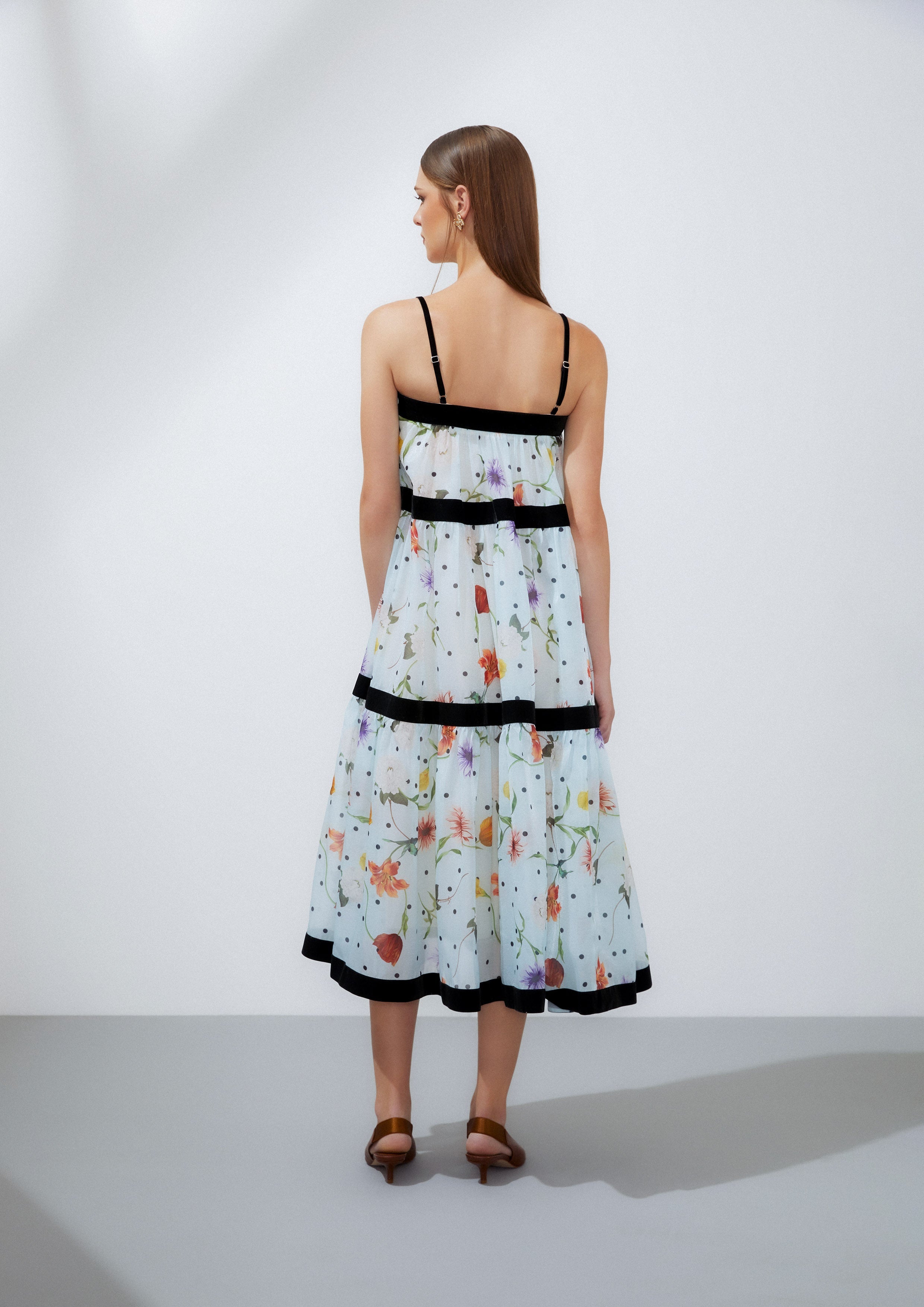 Contrast Trim Floral Polka Dot Sleeveless Dress Nostalgia Chronicle Collection