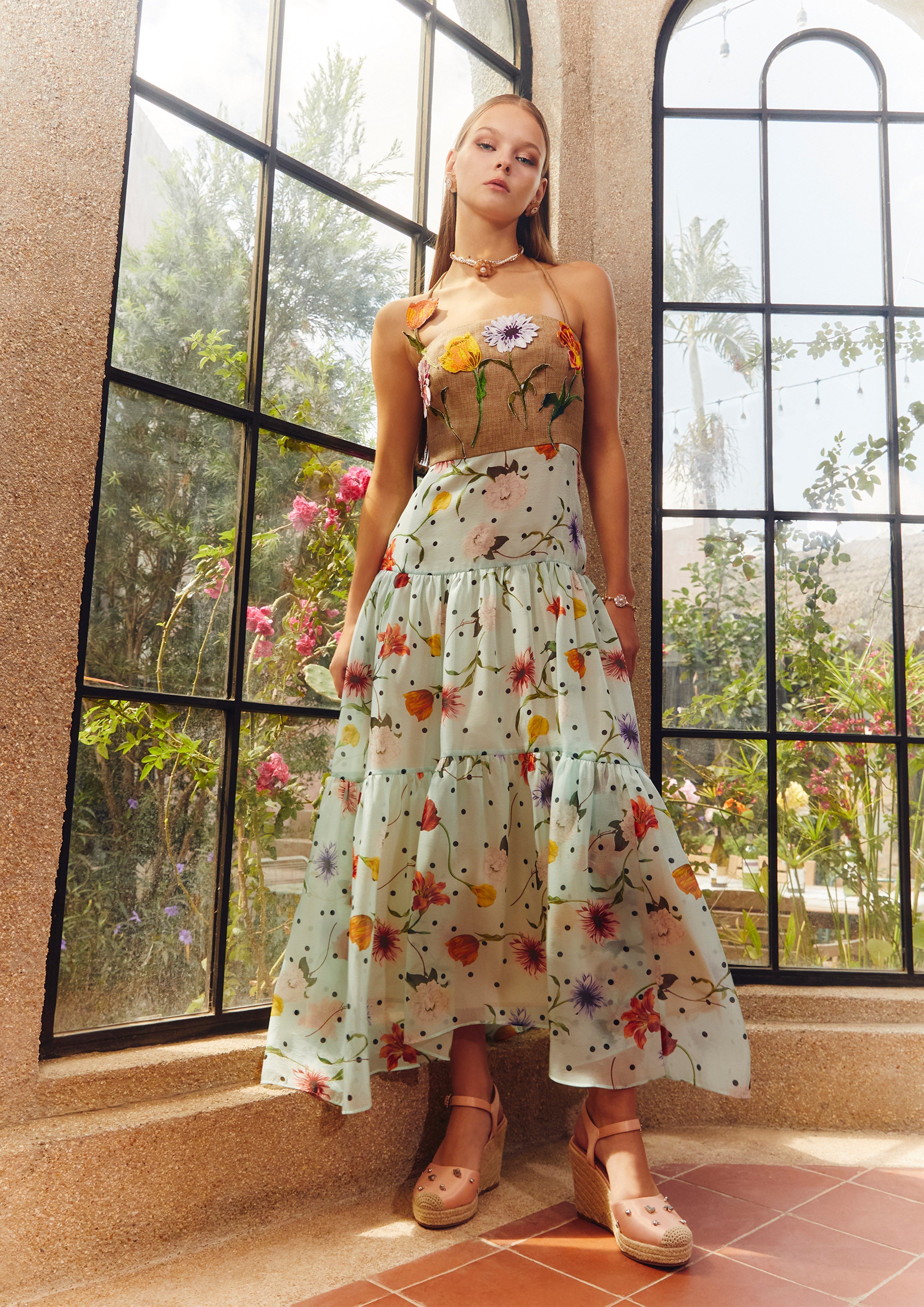 Polka Dot Floral Long Dress Nostalgia Chronicle Collection