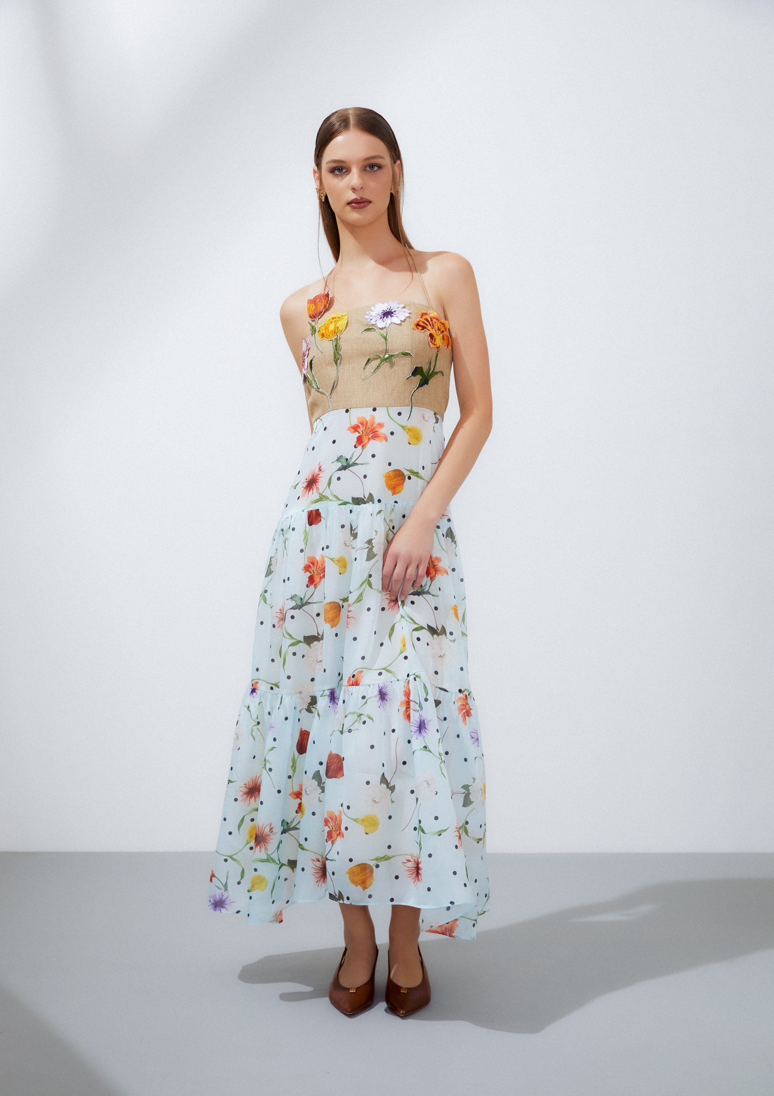 Polka Dot Floral Long Dress Nostalgia Chronicle Collection