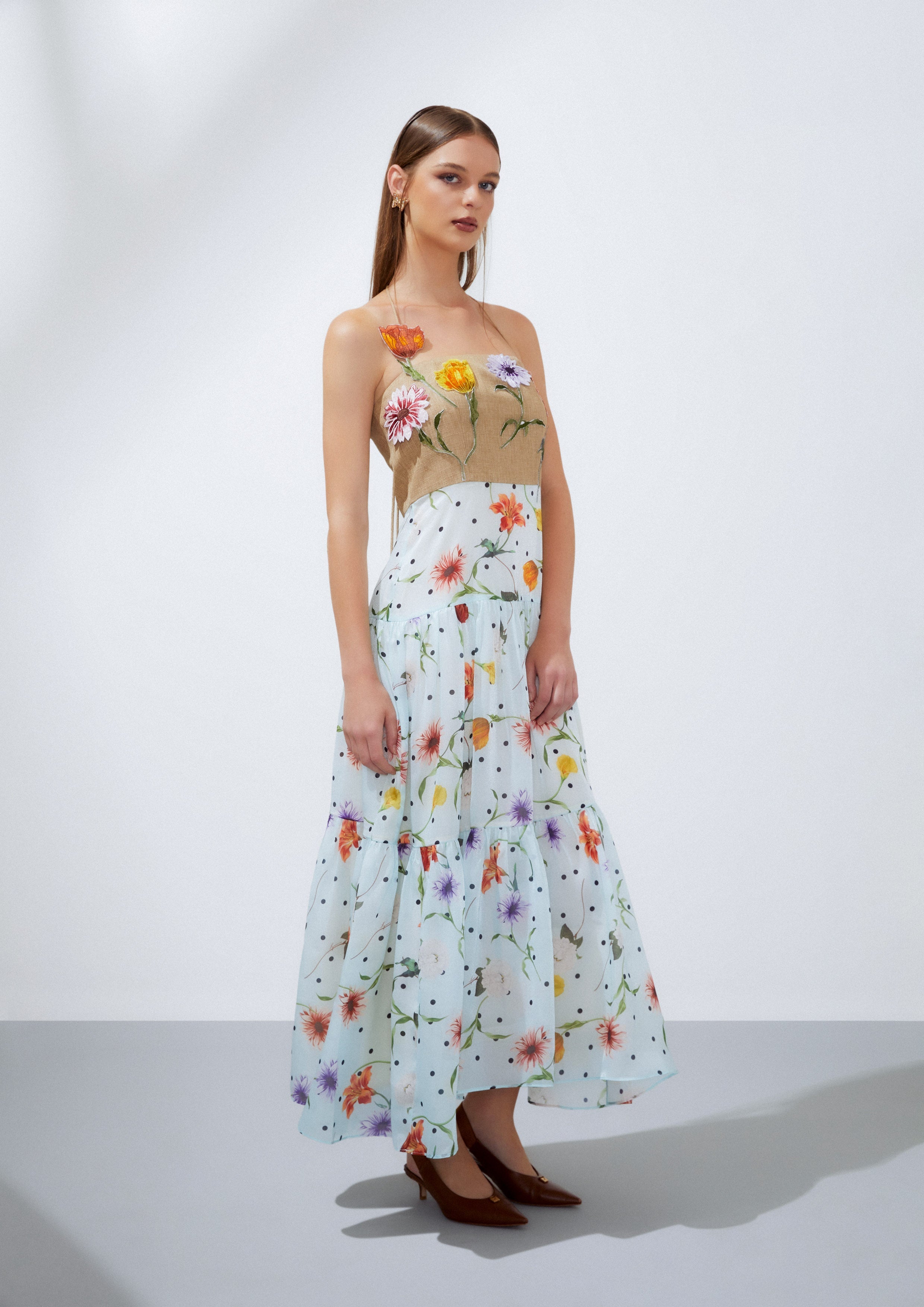 Polka Dot Floral Long Dress Nostalgia Chronicle Collection