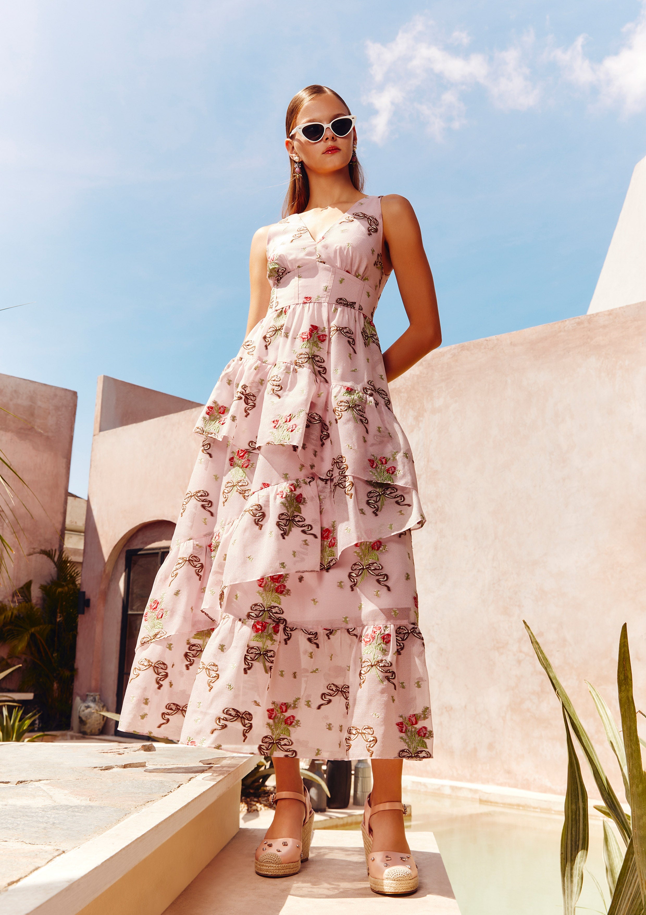 Floral Sleeveless Ruffle Tier Long Dress Nostalgia Chronicle Collection